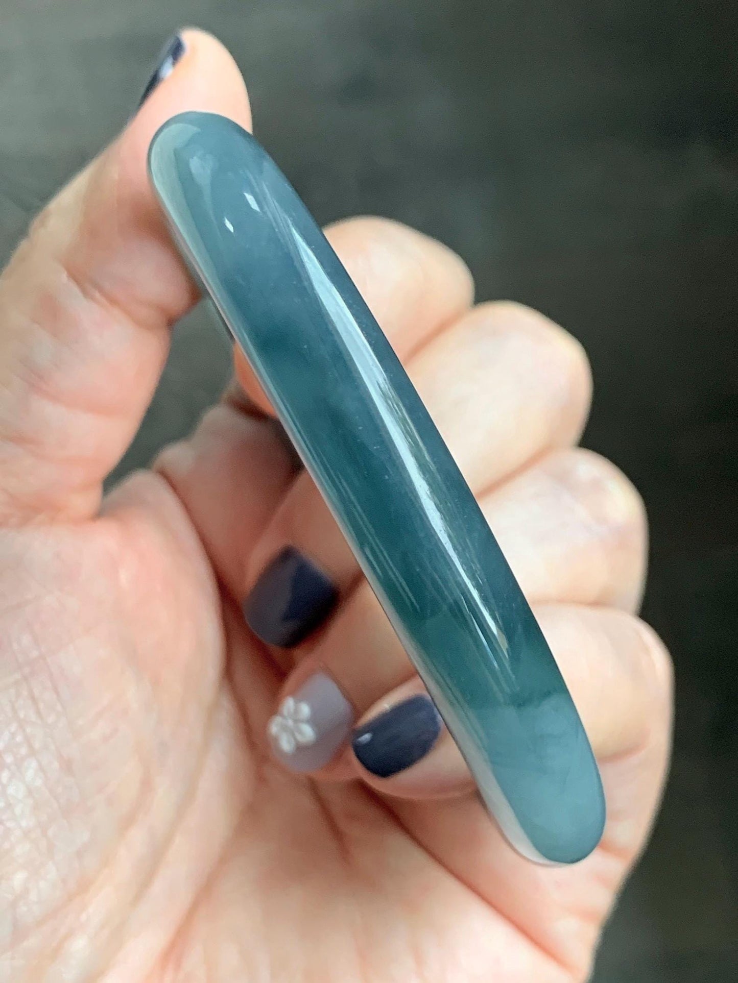 Certified Natural Grade A Guatemalan Icy Translucent Dusty Blueberry Blue Jade Jadeite Wide Bangle Bracelet 57mm 7” As Is 天然冰危蓝莓紫翡翠粗圆条手镯 485