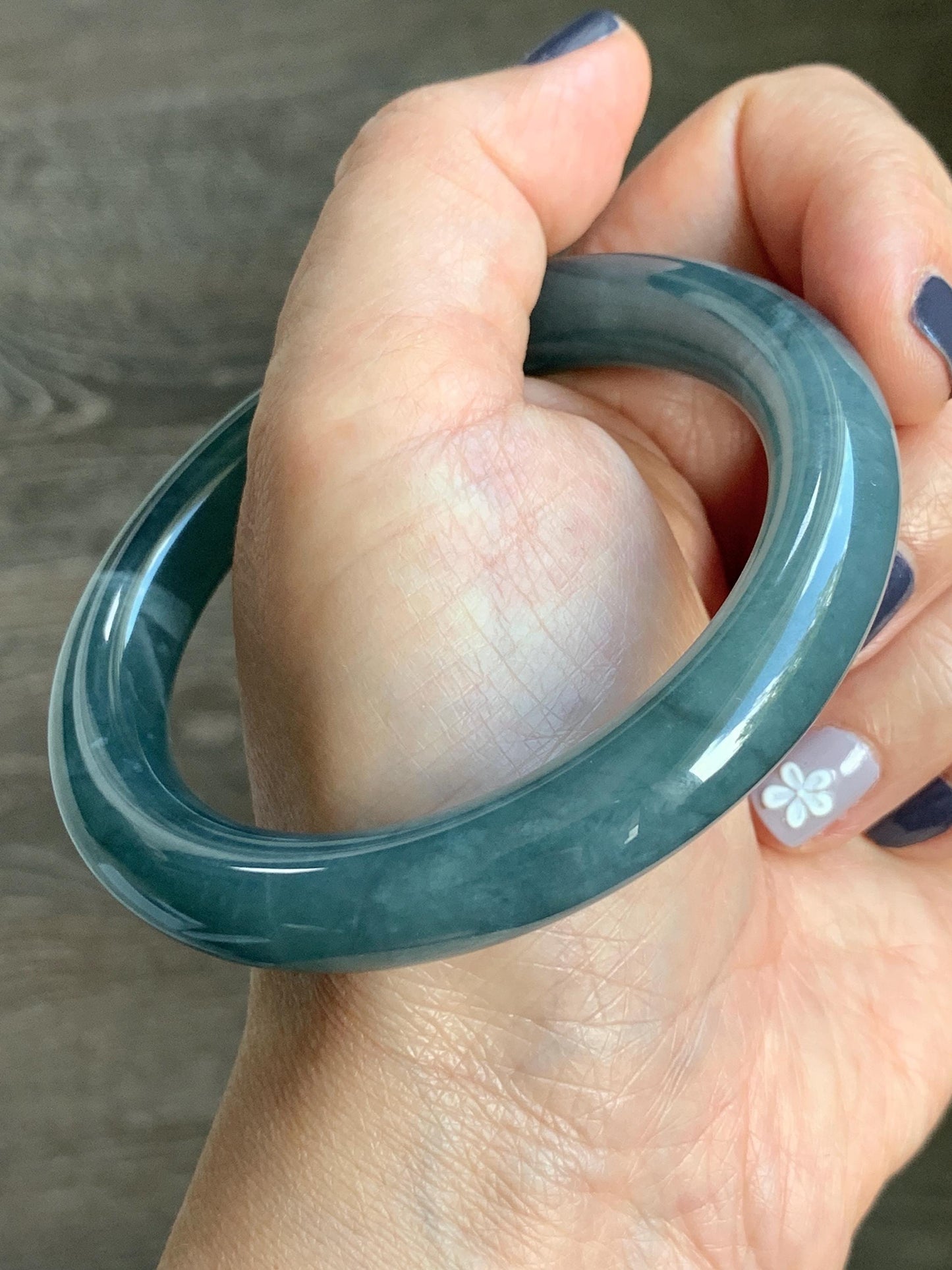 Certified Natural Grade A Guatemalan Icy Translucent Dusty Blueberry Blue Jade Jadeite Wide Bangle Bracelet 56.1mm 6.93” 天然冰危蓝莓紫翡翠粗圆条手镯 484