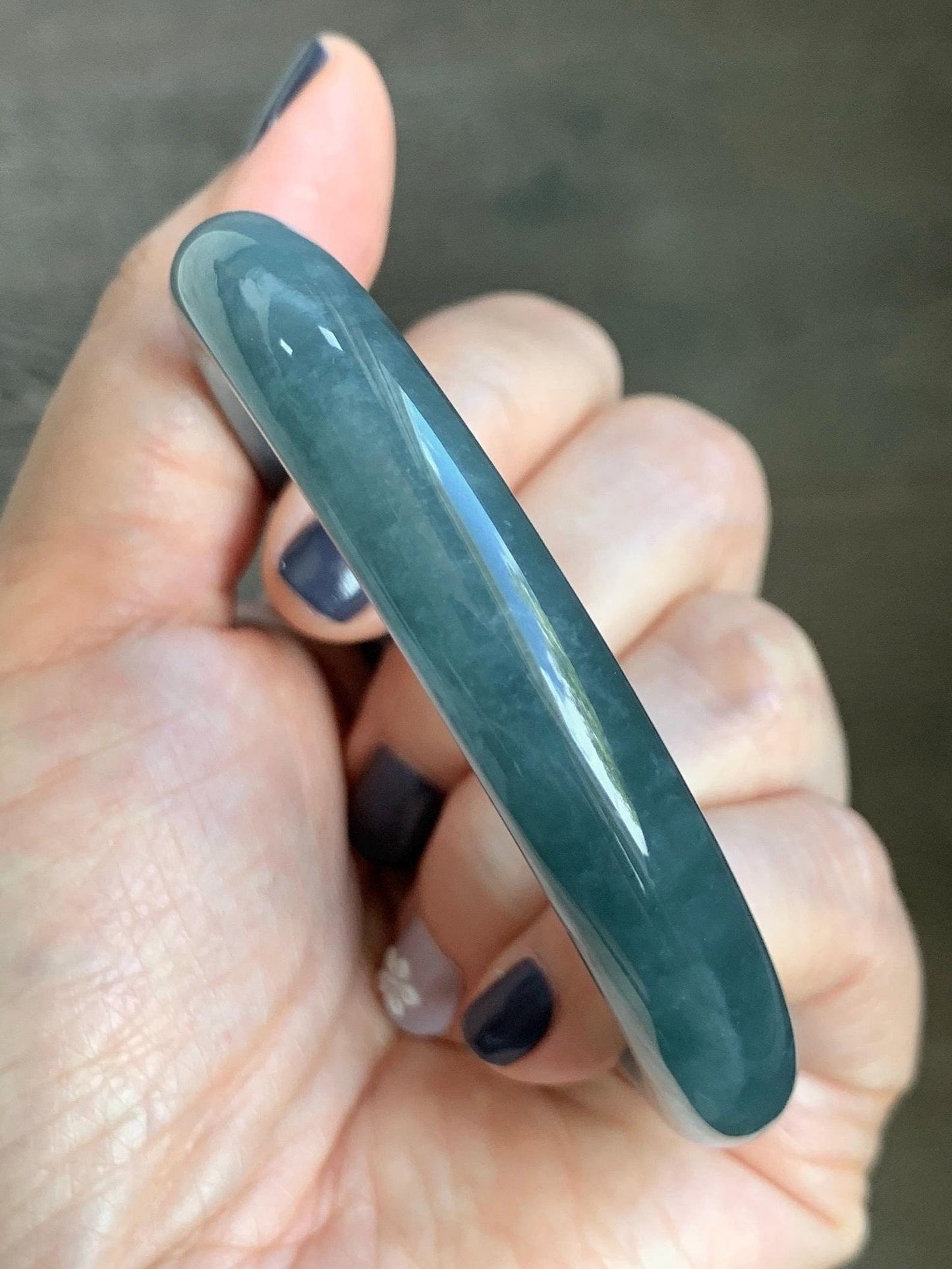 Certified Natural Grade A Guatemalan Icy Translucent Dusty Blueberry Blue Jade Jadeite Wide Bangle Bracelet 56.1mm 6.93” 天然冰危蓝莓紫翡翠粗圆条手镯 484