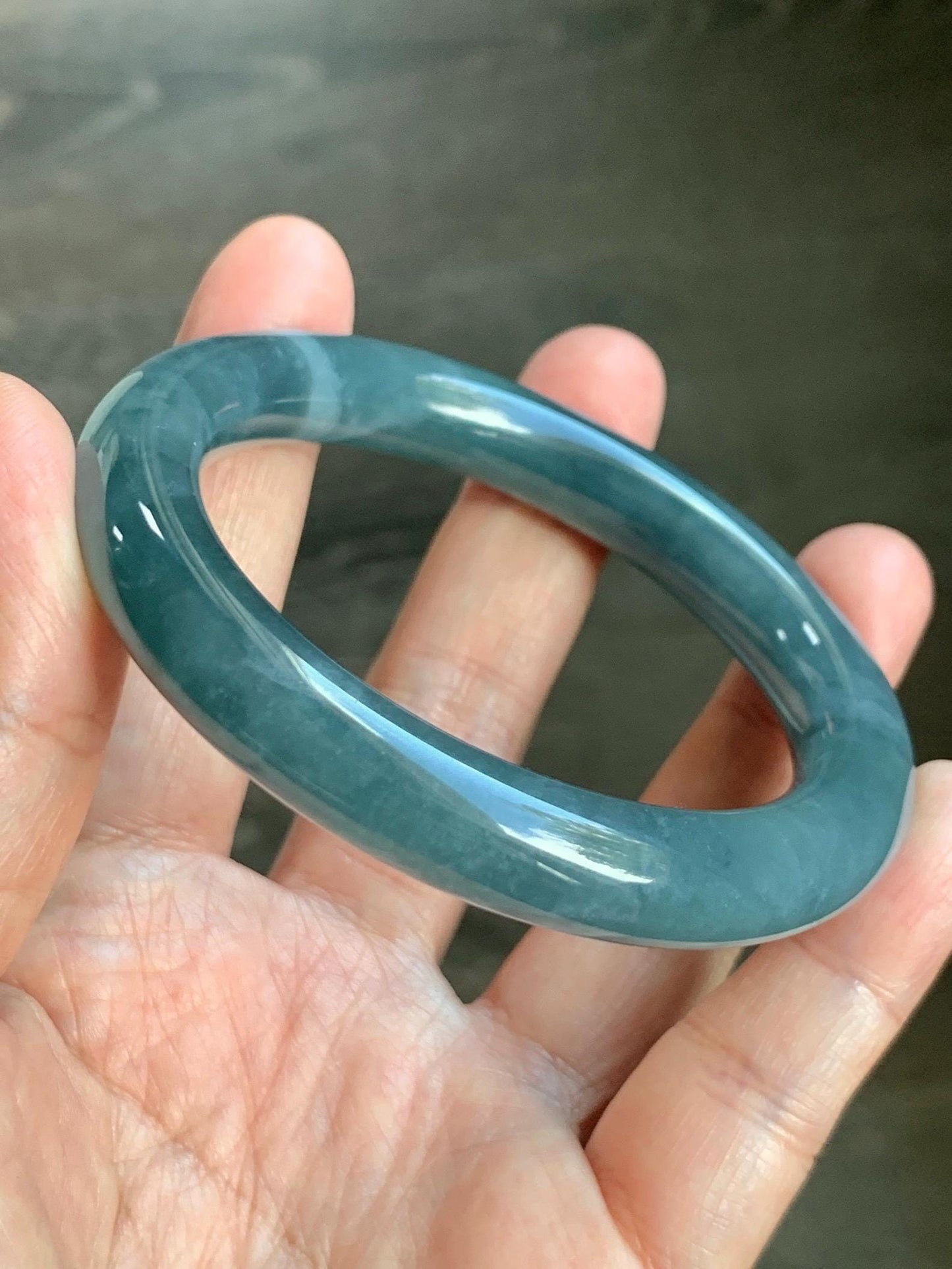 Certified Natural Grade A Guatemalan Icy Translucent Dusty Blueberry Blue Jade Jadeite Wide Bangle Bracelet 56.1mm 6.93” 天然冰危蓝莓紫翡翠粗圆条手镯 484