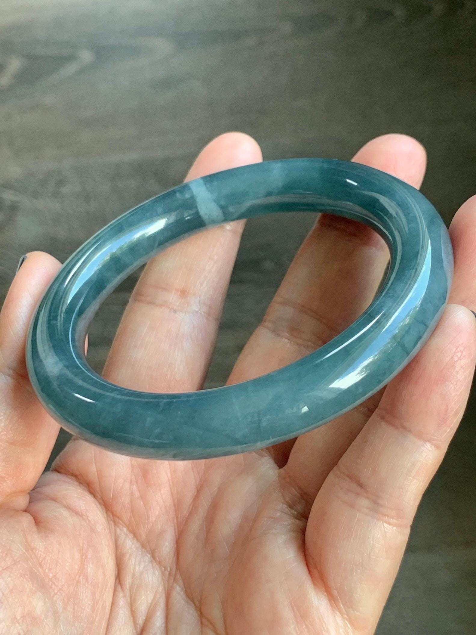 Certified Natural Grade A Guatemalan Icy Translucent Dusty Blueberry Blue Jade Jadeite Wide Bangle Bracelet 56.1mm 6.93” 天然冰危蓝莓紫翡翠粗圆条手镯 484