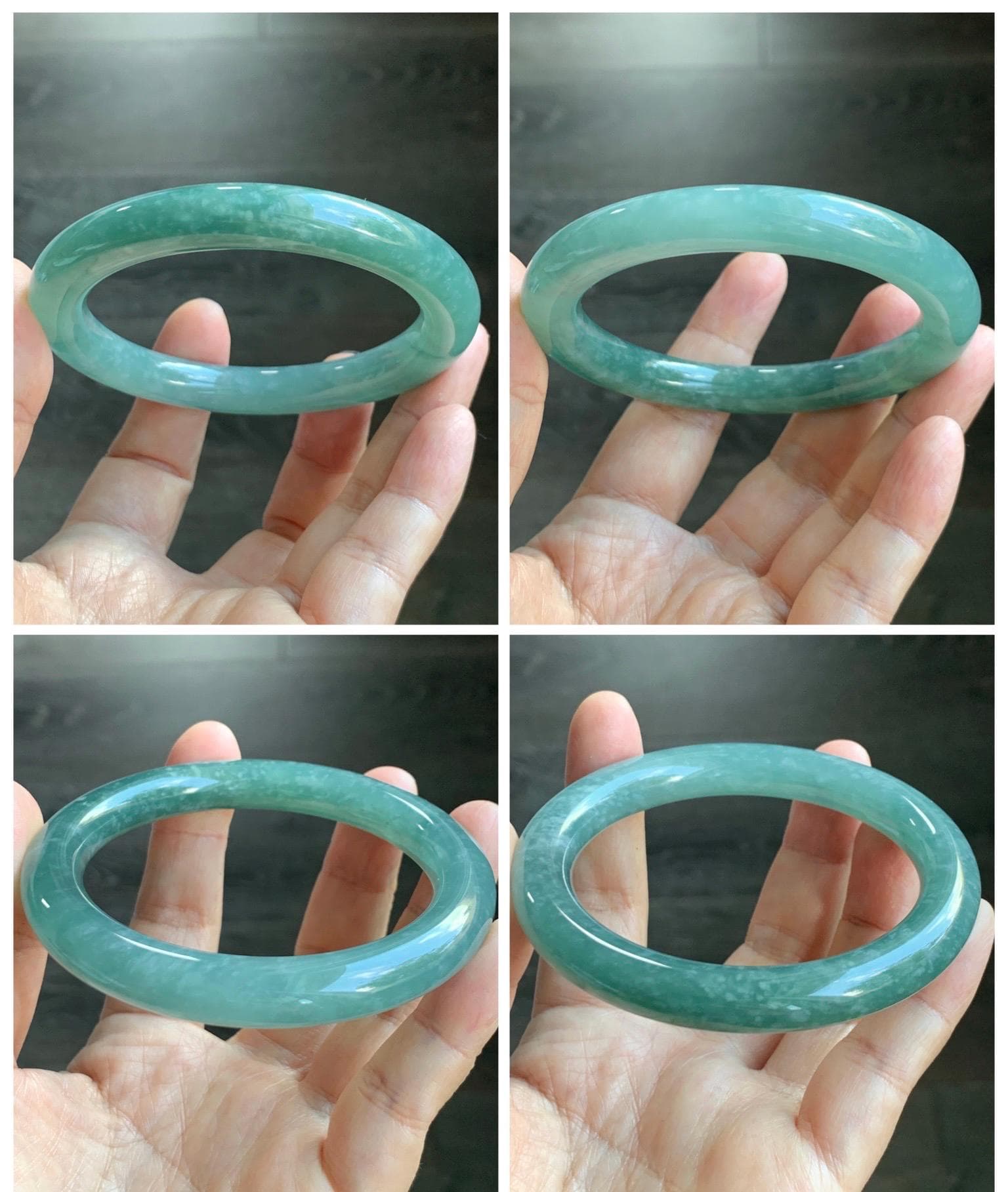 Certified Natural Grade A Guatemalan Icy Translucent Dusty Teal Green Jade Jadeite Wide Bangle Bracelet 59mm 7.29” 天然冰危暗蓝绿翡翠粗圆条手镯 511