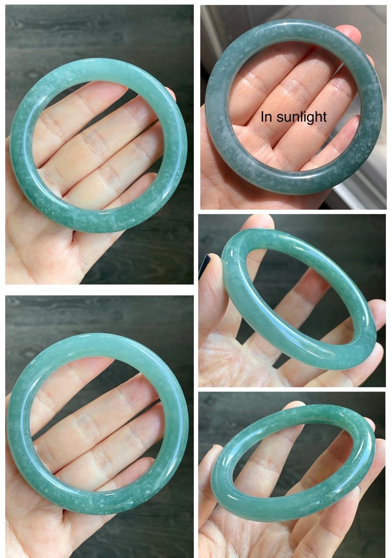 Certified Natural Grade A Guatemalan Icy Translucent Dusty Teal Green Jade Jadeite Wide Bangle Bracelet 59mm 7.29” 天然冰危暗蓝绿翡翠粗圆条手镯 511