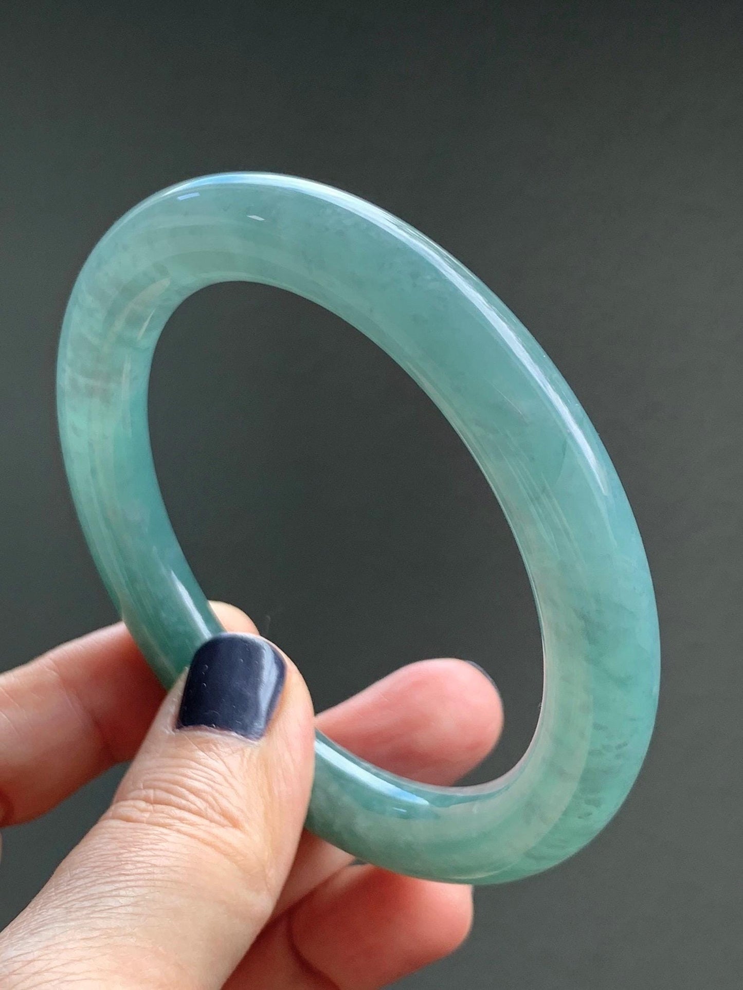 Certified Natural Grade A Guatemalan Icy Translucent Dusty Teal Green Jade Jadeite Wide Bangle Bracelet 59mm 7.29” 天然冰危暗蓝绿翡翠粗圆条手镯 511