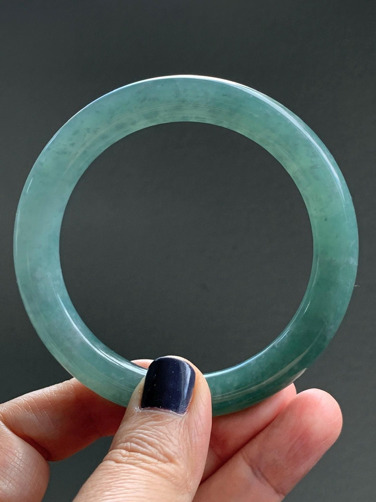 Certified Natural Grade A Guatemalan Icy Translucent Dusty Teal Green Jade Jadeite Wide Bangle Bracelet 59mm 7.29” 天然冰危暗蓝绿翡翠粗圆条手镯 511