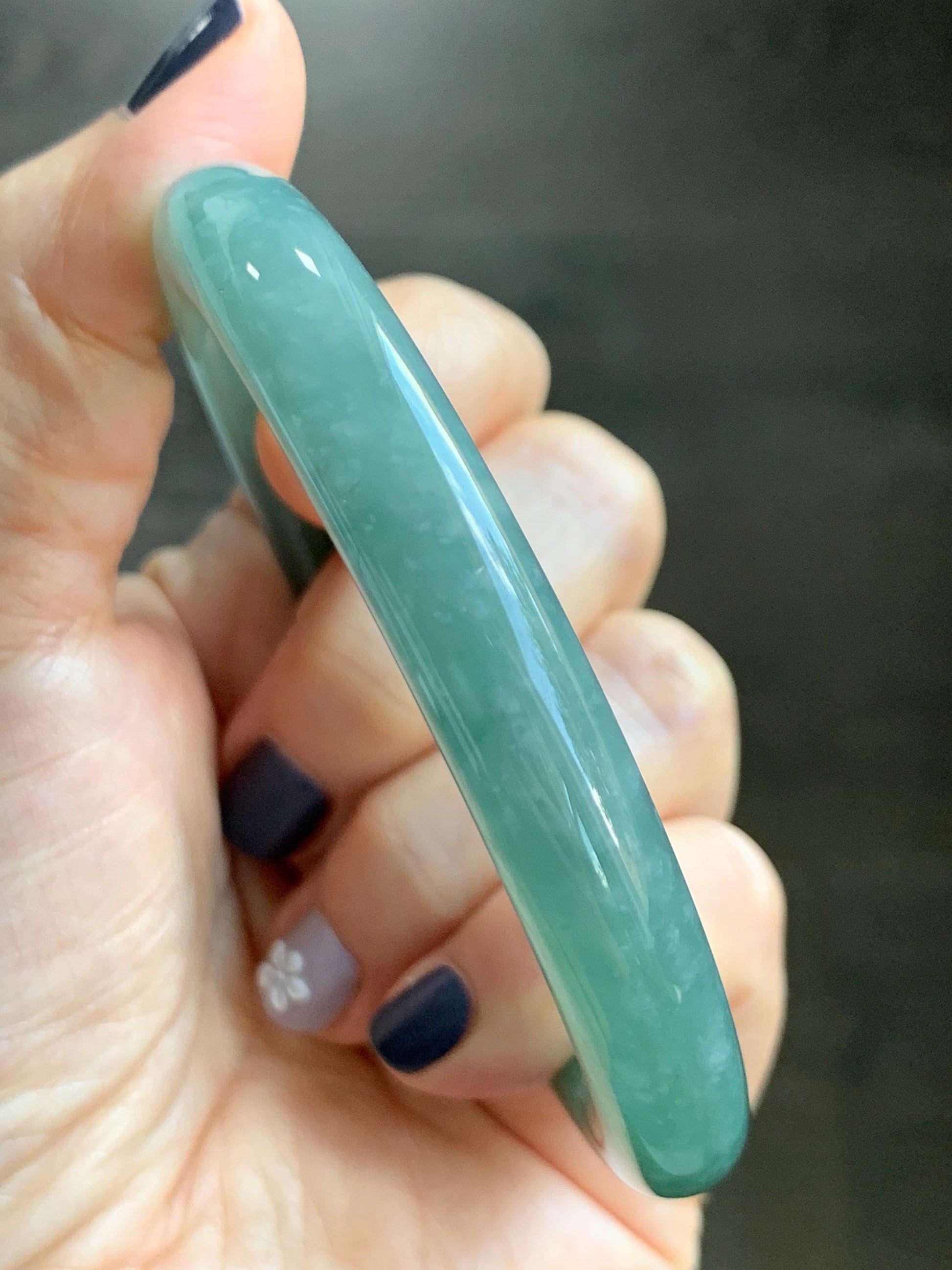 Certified Natural Grade A Guatemalan Icy Translucent Dusty Teal Green Jade Jadeite Wide Bangle Bracelet 59mm 7.29” 天然冰危暗蓝绿翡翠粗圆条手镯 511