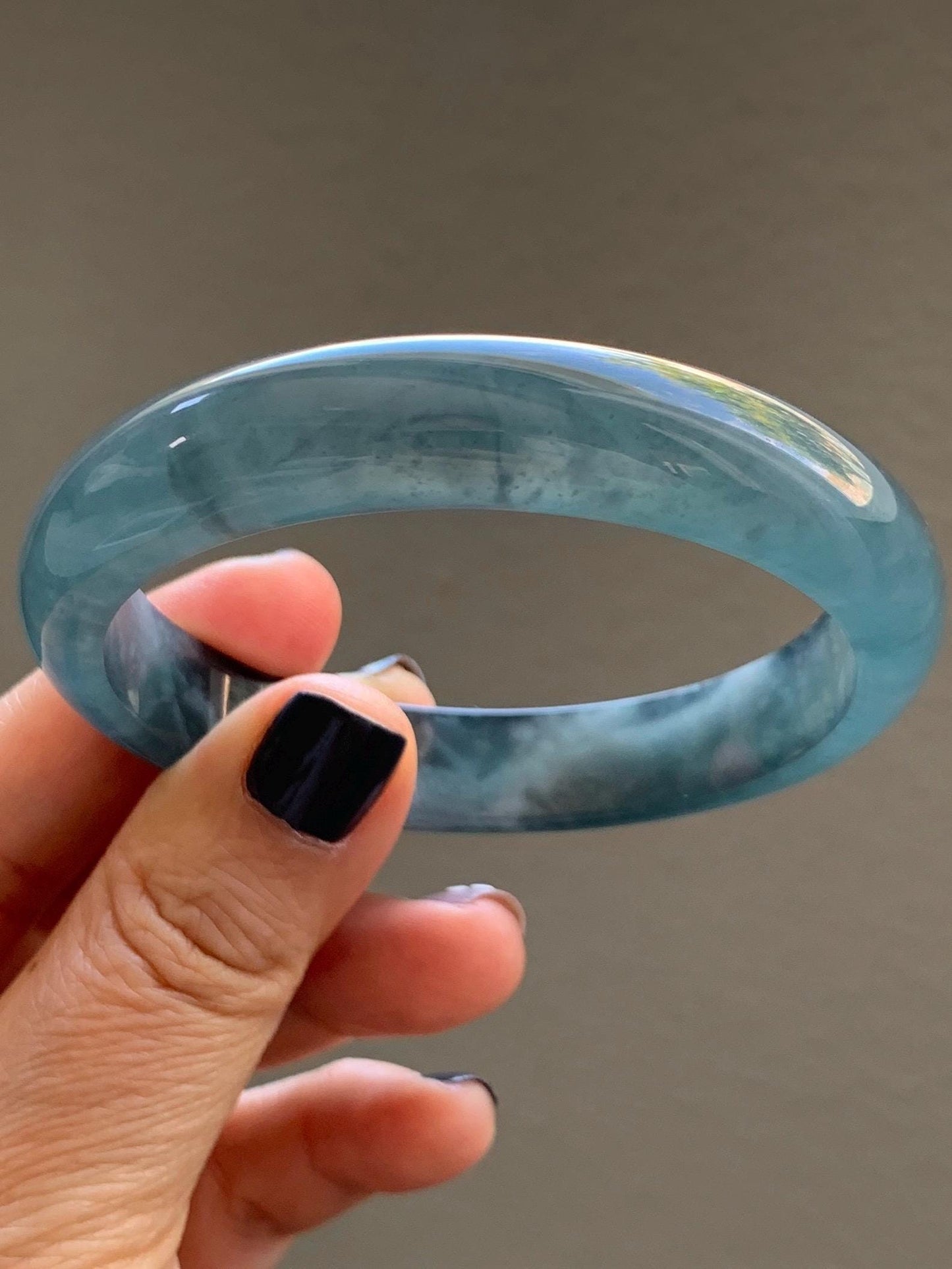 Certified Natural Grade A Guatemalan Icy Highly Translucent Dusty Aegean Blue Jade Jadeite Wide Bangle 58.8mm 7.27” 40.28g 天然冰危蓝翡翠正圈宽版手镯 502
