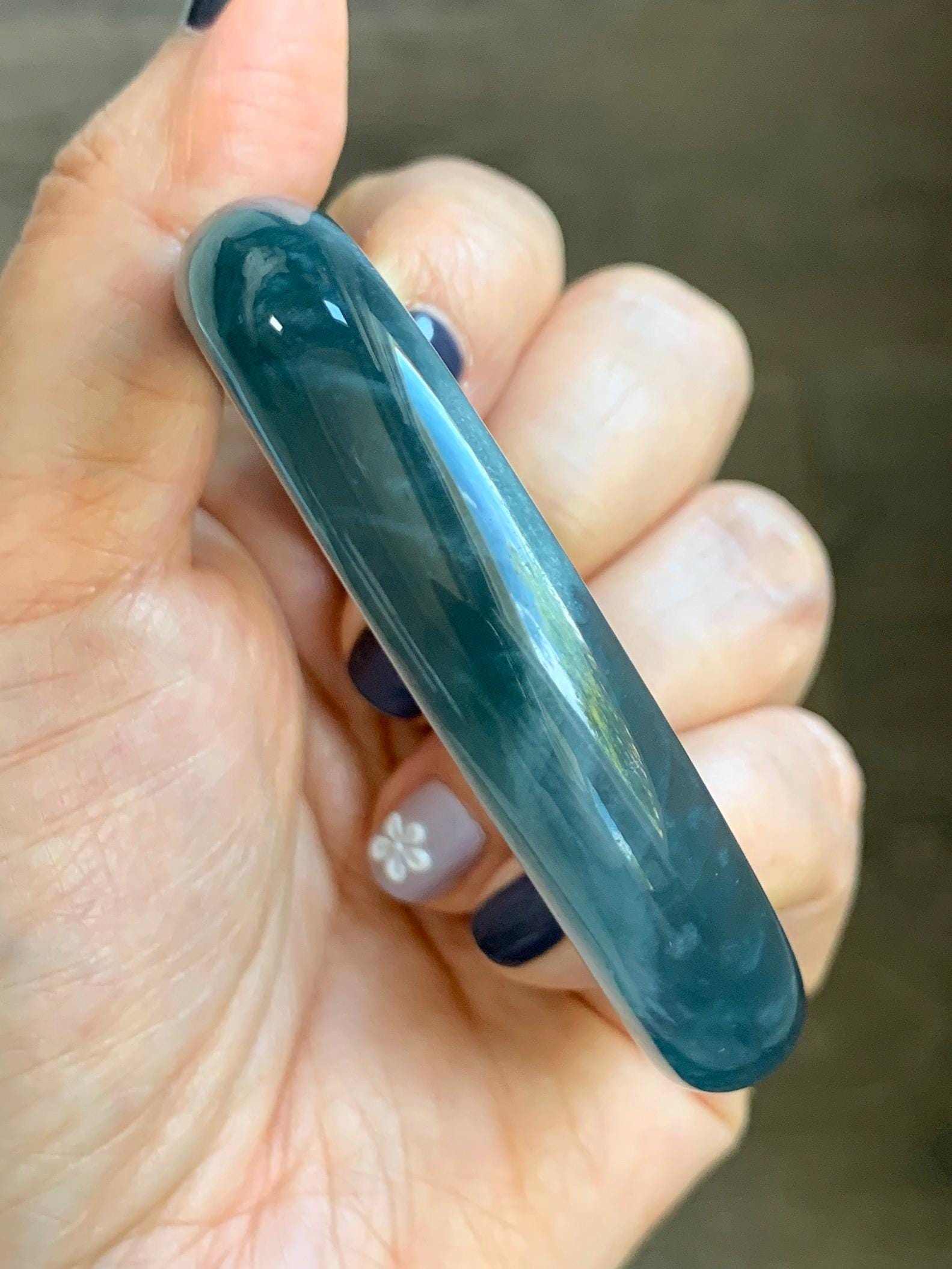 Certified Natural Grade A Guatemalan Icy Highly Translucent Dusty Aegean Blue Jade Jadeite Wide Bangle 58.8mm 7.27” 40.28g 天然冰危蓝翡翠正圈宽版手镯 502