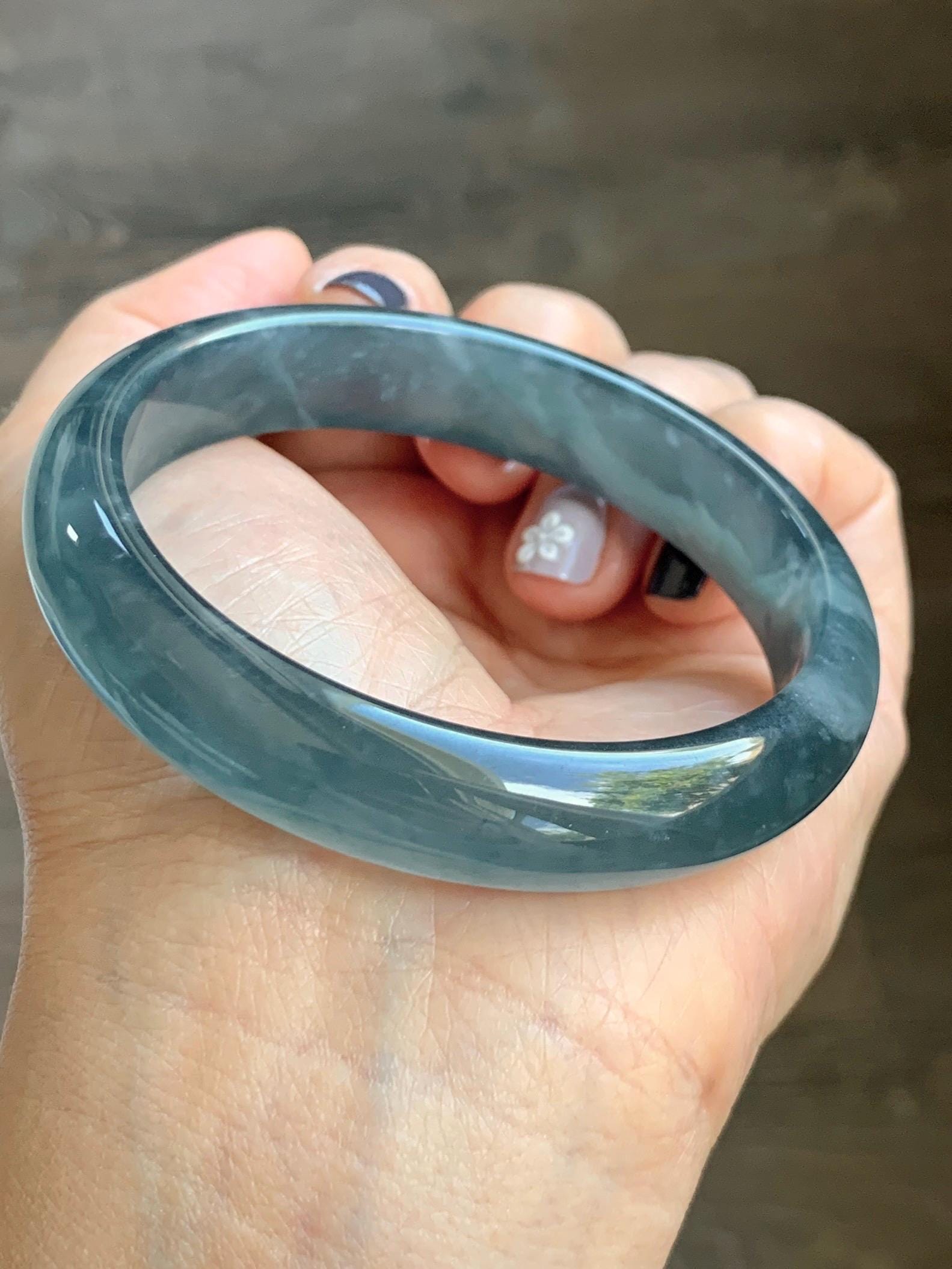 Certified Natural Grade A Guatemalan Icy Highly Translucent Dusty Aegean Blue Jade Jadeite Wide Bangle 58.8mm 7.27” 40.28g 天然冰危蓝翡翠正圈宽版手镯 502
