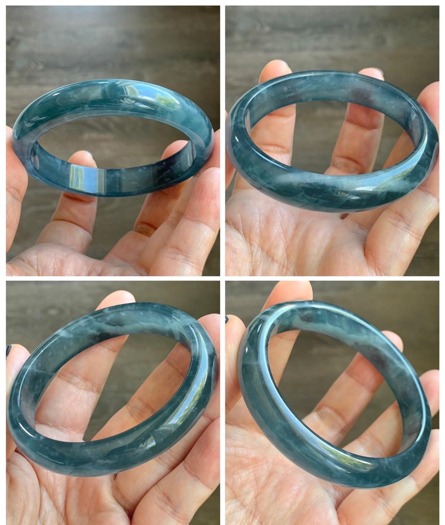 Certified Natural Grade A Guatemalan Icy Highly Translucent Dusty Aegean Blue Jade Jadeite Wide Bangle 58.8mm 7.27” 40.28g 天然冰危蓝翡翠正圈宽版手镯 502