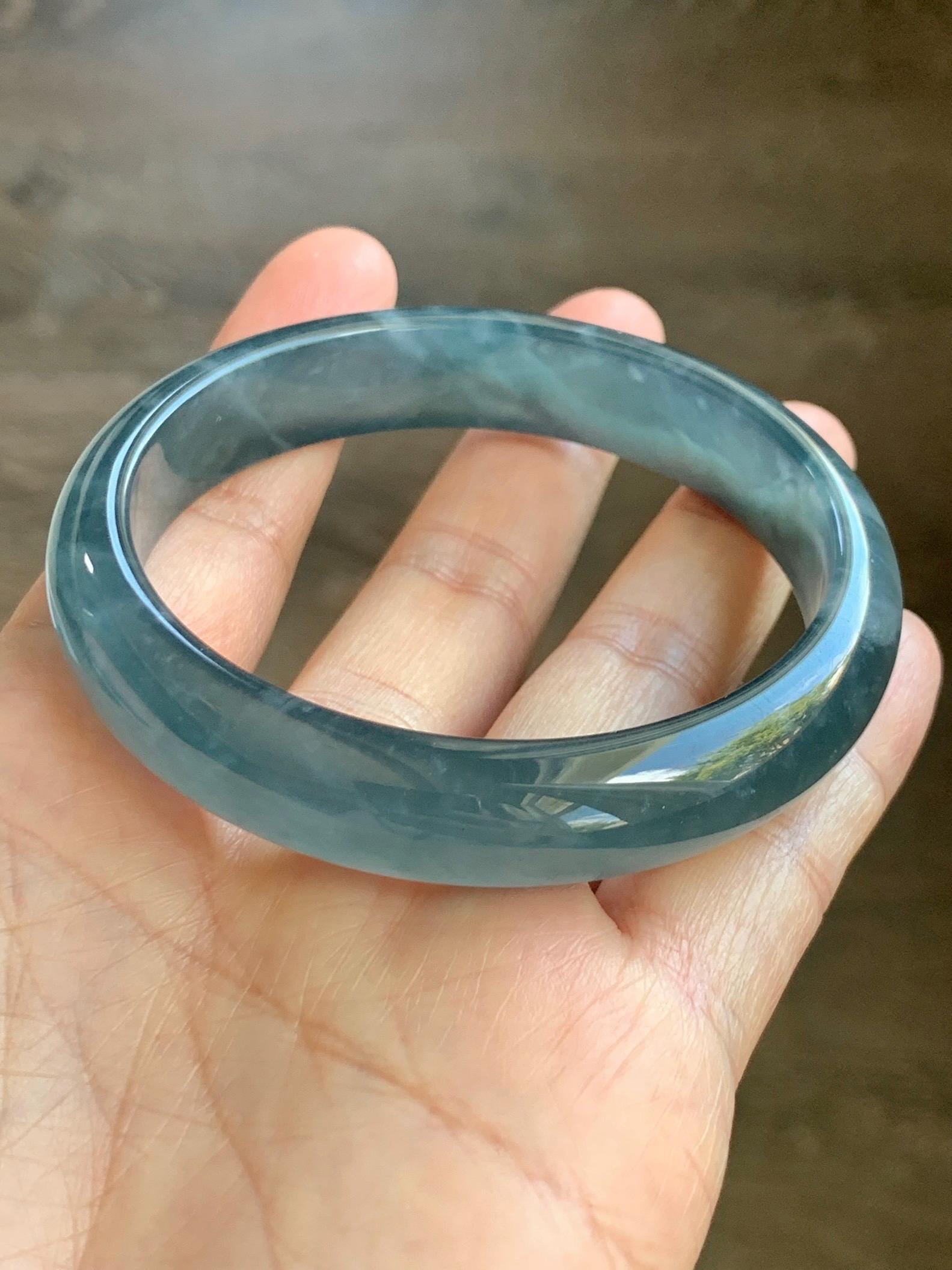 Certified Natural Grade A Guatemalan Icy Highly Translucent Dusty Aegean Blue Jade Jadeite Wide Bangle 58.8mm 7.27” 40.28g 天然冰危蓝翡翠正圈宽版手镯 502