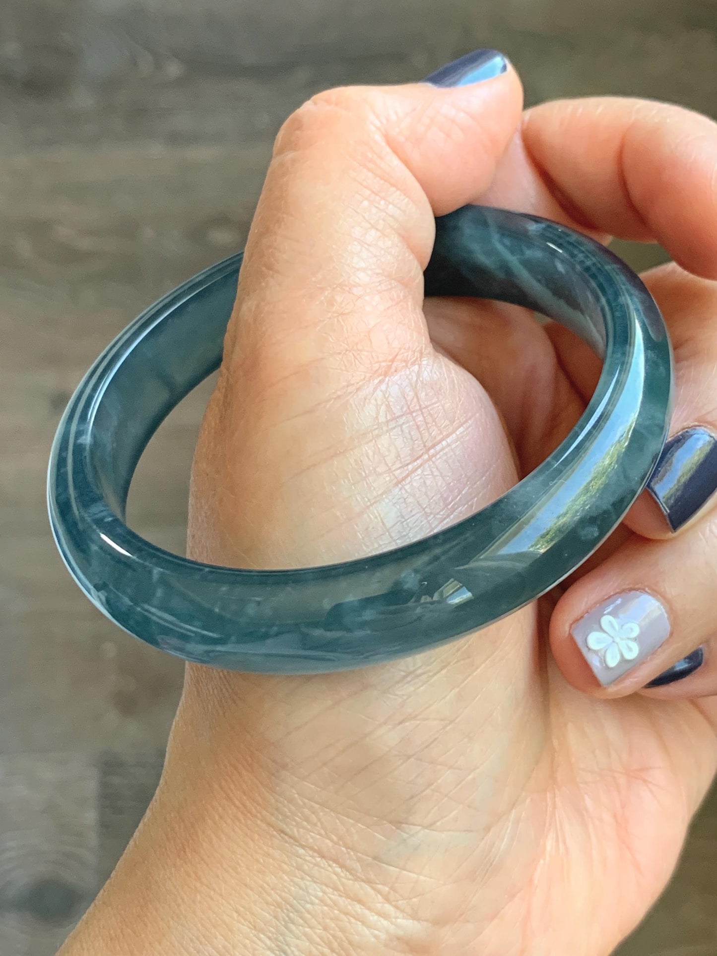 Certified Natural Grade A Guatemalan Icy Highly Translucent Dusty Aegean Blue Jade Jadeite Wide Bangle 58.8mm 7.27” 40.28g 天然冰危蓝翡翠正圈宽版手镯 502