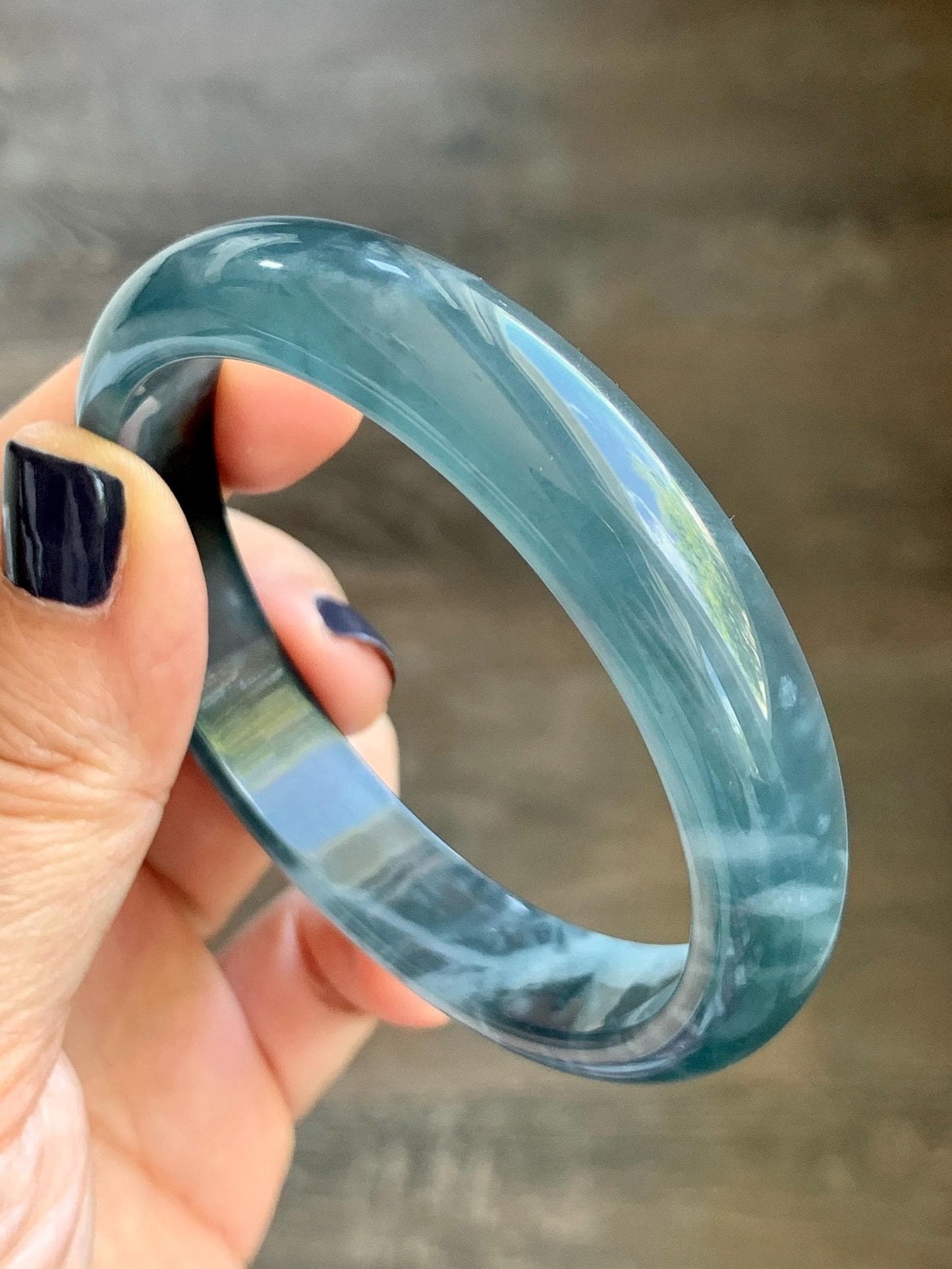 Certified Natural Grade A Guatemalan Icy Highly Translucent Dusty Aegean Blue Jade Jadeite Wide Bangle 58.8mm 7.27” 40.28g 天然冰危蓝翡翠正圈宽版手镯 502