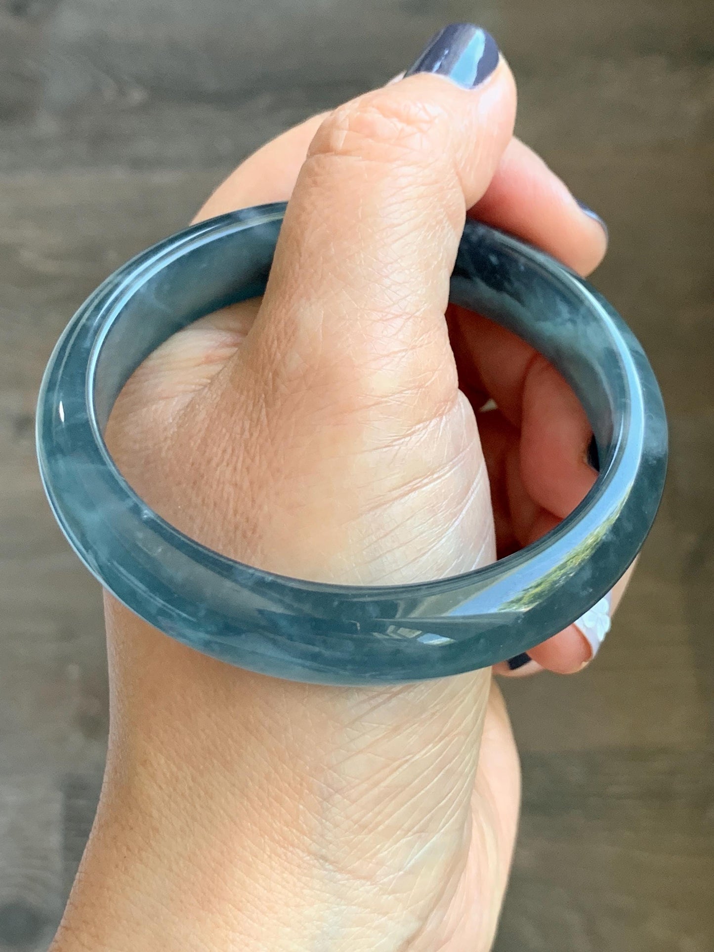 Certified Natural Grade A Guatemalan Icy Highly Translucent Dusty Aegean Blue Jade Jadeite Wide Bangle 58.8mm 7.27” 40.28g 天然冰危蓝翡翠正圈宽版手镯 502