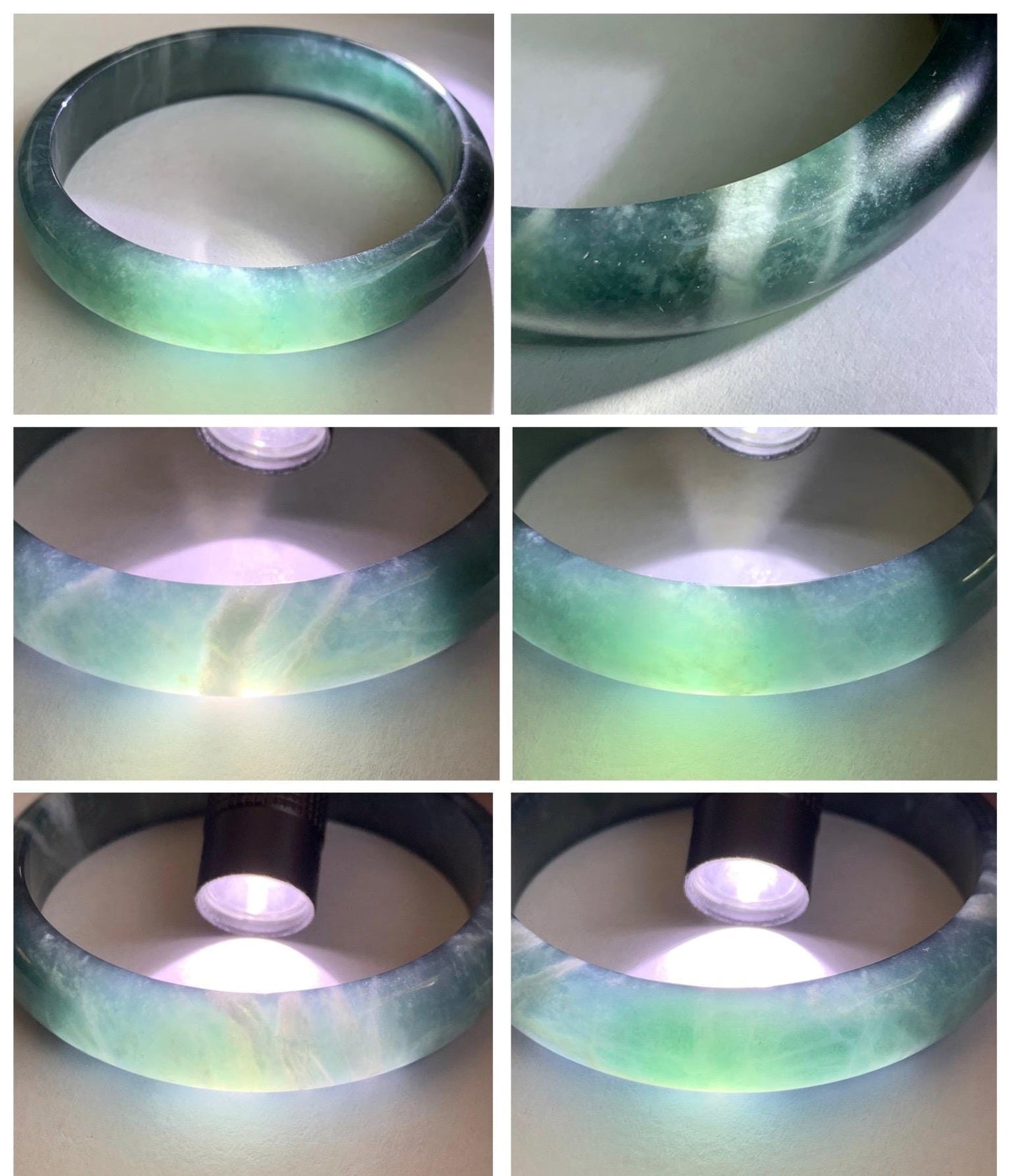 Certified Natural Grade A Guatemalan Icy Translucent Dark Aegean Blue Jade Jadeite Wide Bangle 56mm 6.93” 38g 天然冰危深蓝翡翠正圈宽版手镯 501