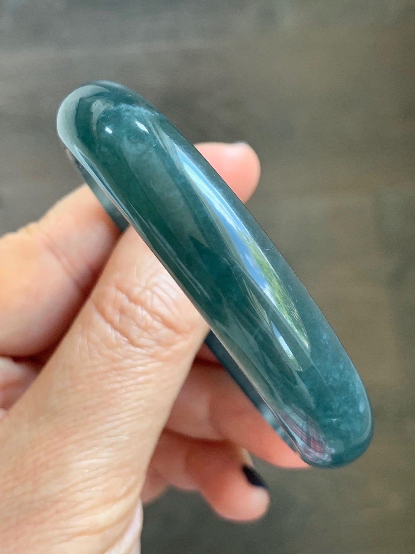Certified Natural Grade A Guatemalan Icy Translucent Dark Aegean Blue Jade Jadeite Wide Bangle 56mm 6.93” 38g 天然冰危深蓝翡翠正圈宽版手镯 501