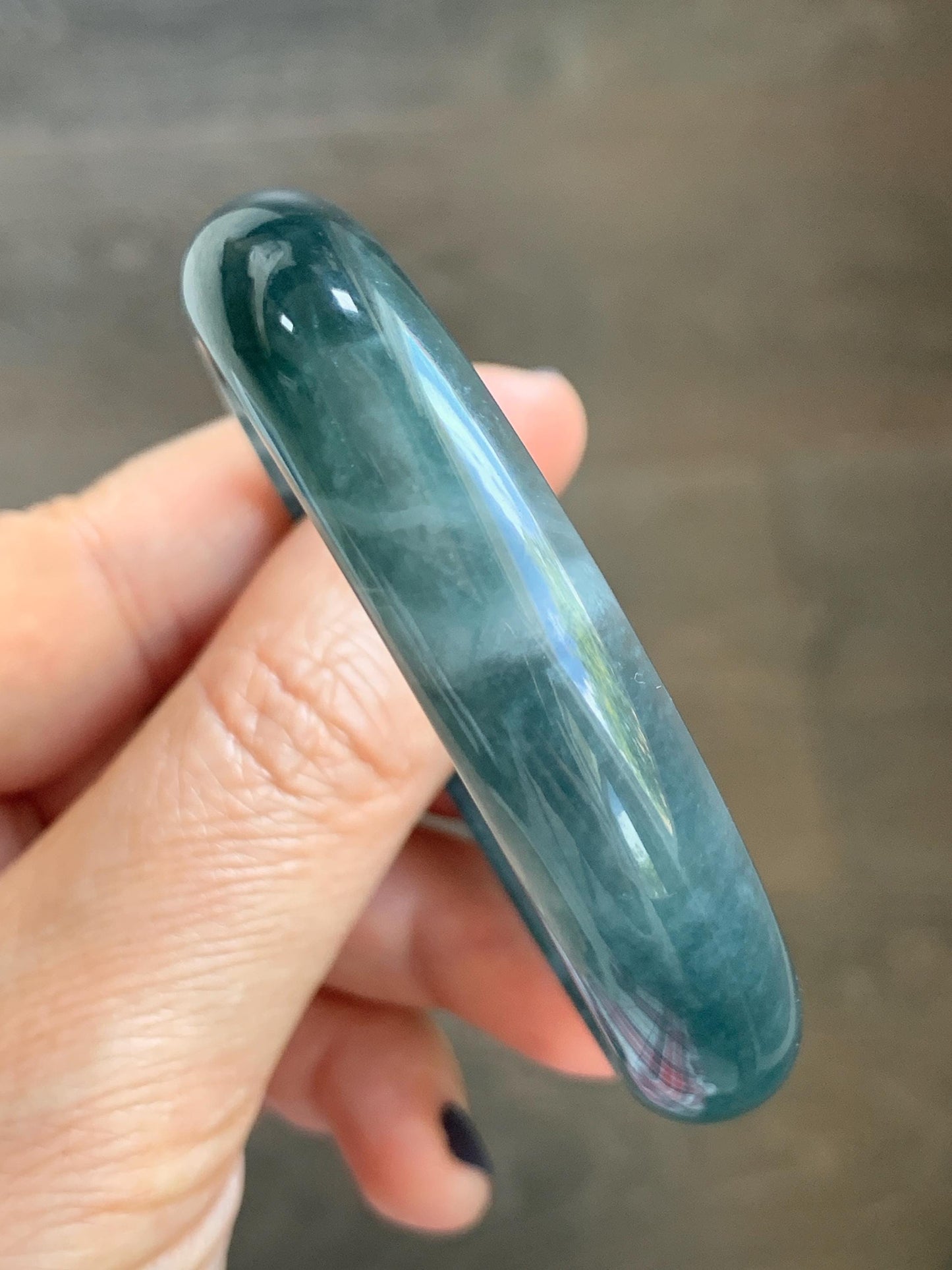 Certified Natural Grade A Guatemalan Icy Translucent Dark Aegean Blue Jade Jadeite Wide Bangle 56mm 6.93” 38g 天然冰危深蓝翡翠正圈宽版手镯 501