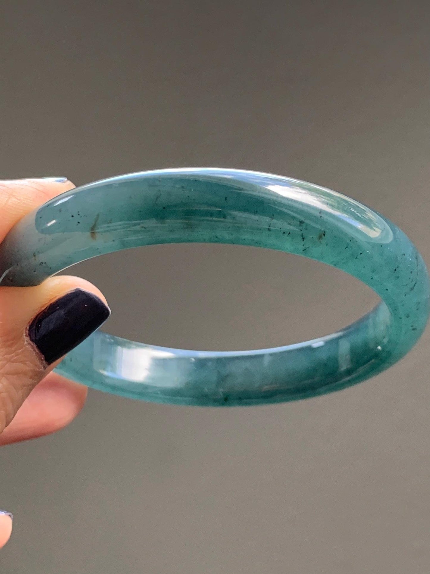 Certified Natural Grade A Guatemalan Icy Translucent Dark Aegean Blue Jade Jadeite Wide Bangle 56.7mm 7” 39g 天然冰危深蓝翡翠正圈宽版手镯 496