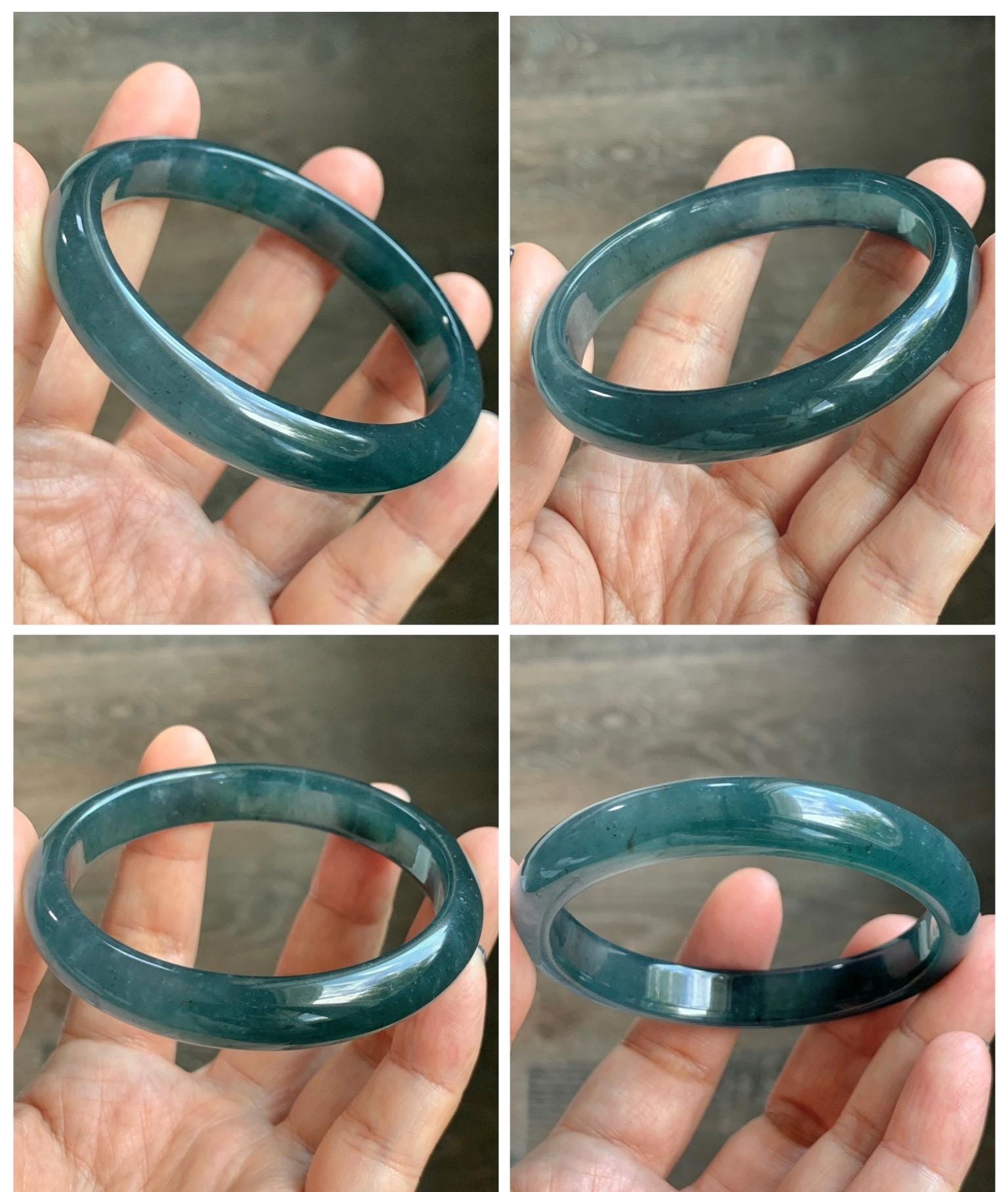 Certified Natural Grade A Guatemalan Icy Translucent Dark Aegean Blue Jade Jadeite Wide Bangle 56.7mm 7” 39g 天然冰危深蓝翡翠正圈宽版手镯 496
