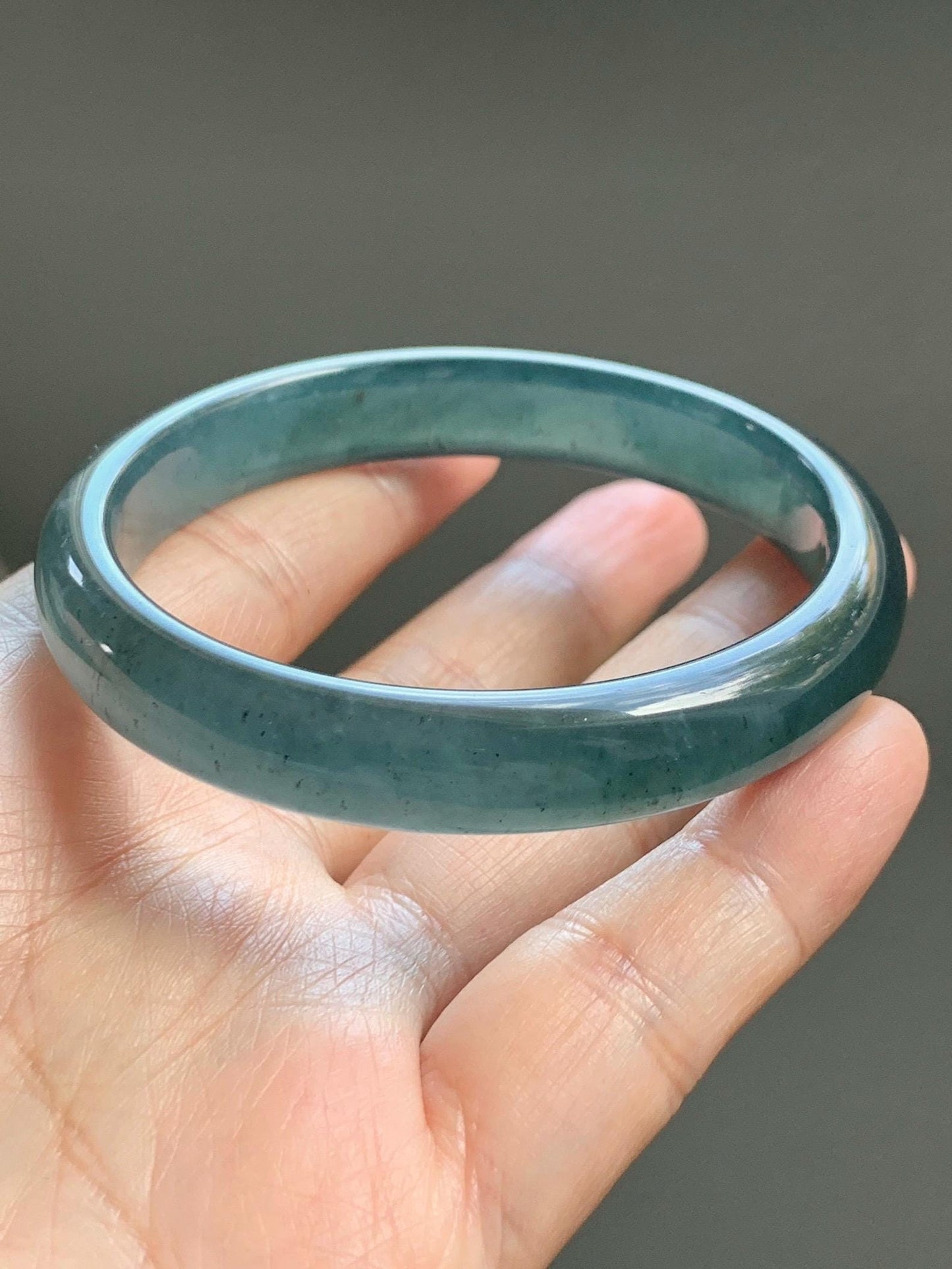 Certified Natural Grade A Guatemalan Icy Translucent Dark Aegean Blue Jade Jadeite Wide Bangle 56.7mm 7” 39g 天然冰危深蓝翡翠正圈宽版手镯 496
