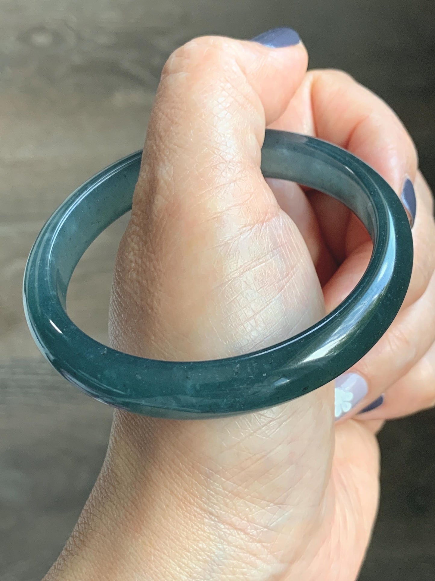 Certified Natural Grade A Guatemalan Icy Translucent Dark Aegean Blue Jade Jadeite Wide Bangle 56.7mm 7” 39g 天然冰危深蓝翡翠正圈宽版手镯 496