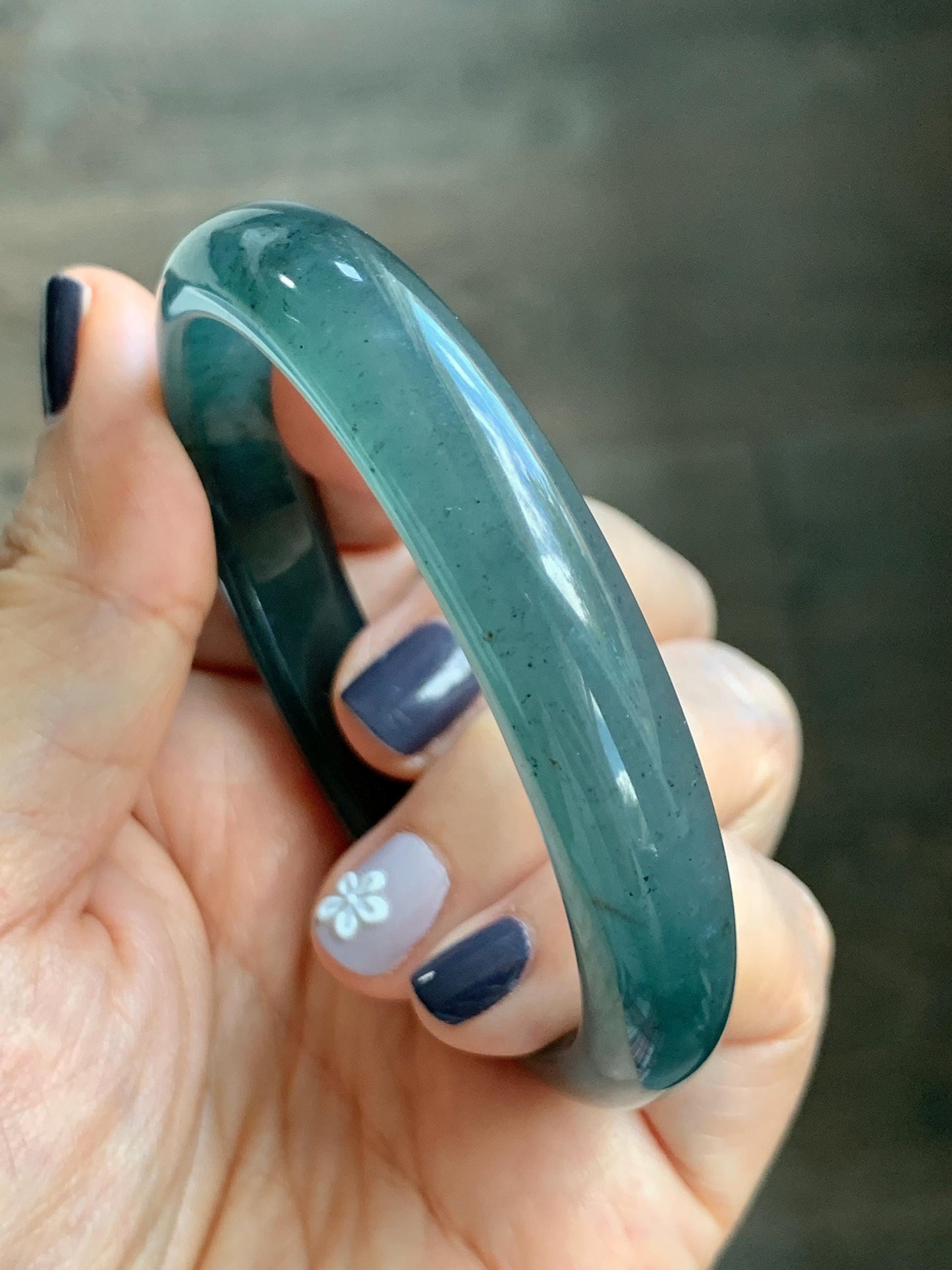 Certified Natural Grade A Guatemalan Icy Translucent Dark Aegean Blue Jade Jadeite Wide Bangle 56.7mm 7” 39g 天然冰危深蓝翡翠正圈宽版手镯 496
