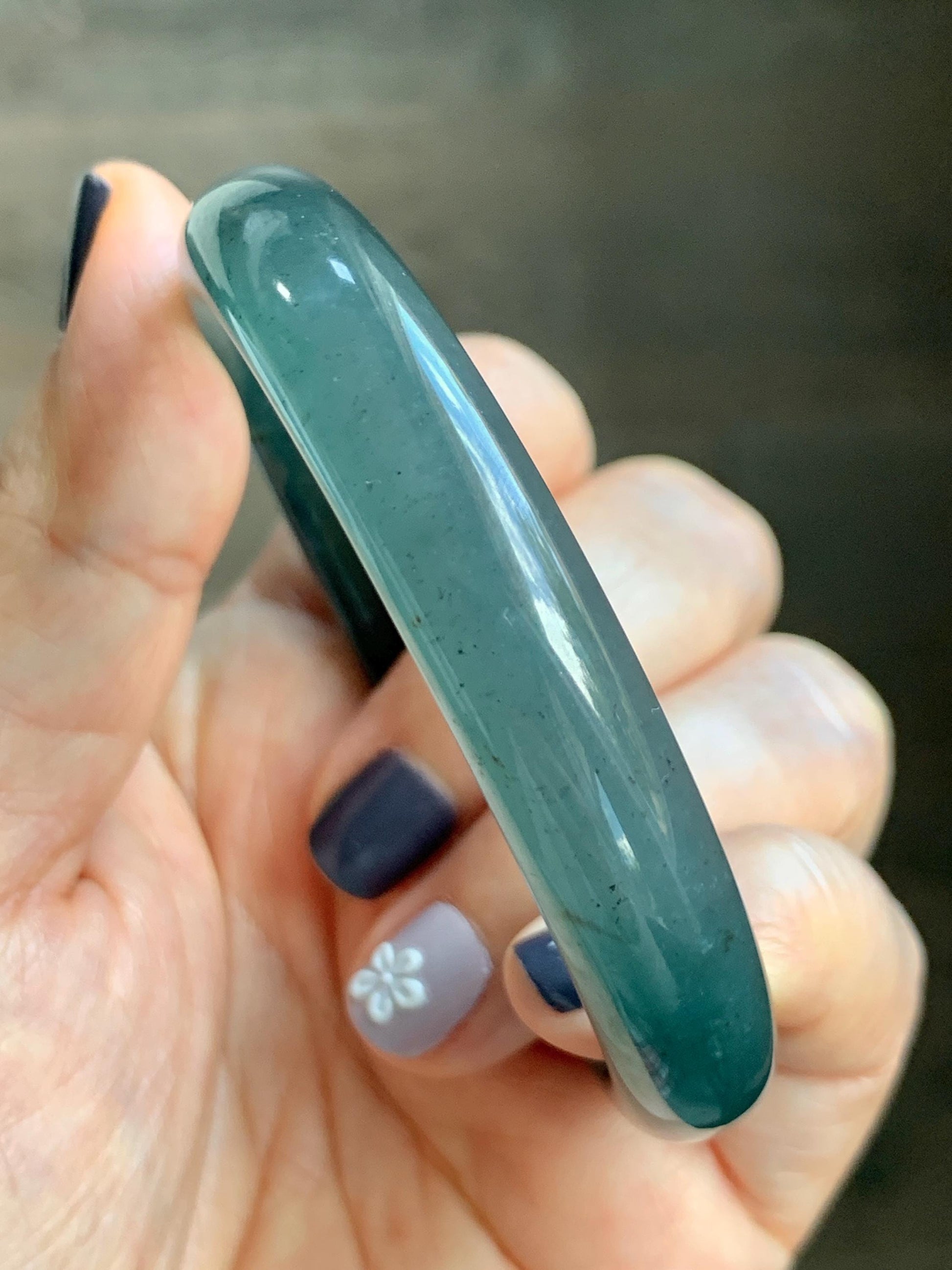 Certified Natural Grade A Guatemalan Icy Translucent Dark Aegean Blue Jade Jadeite Wide Bangle 56.7mm 7” 39g 天然冰危深蓝翡翠正圈宽版手镯 496