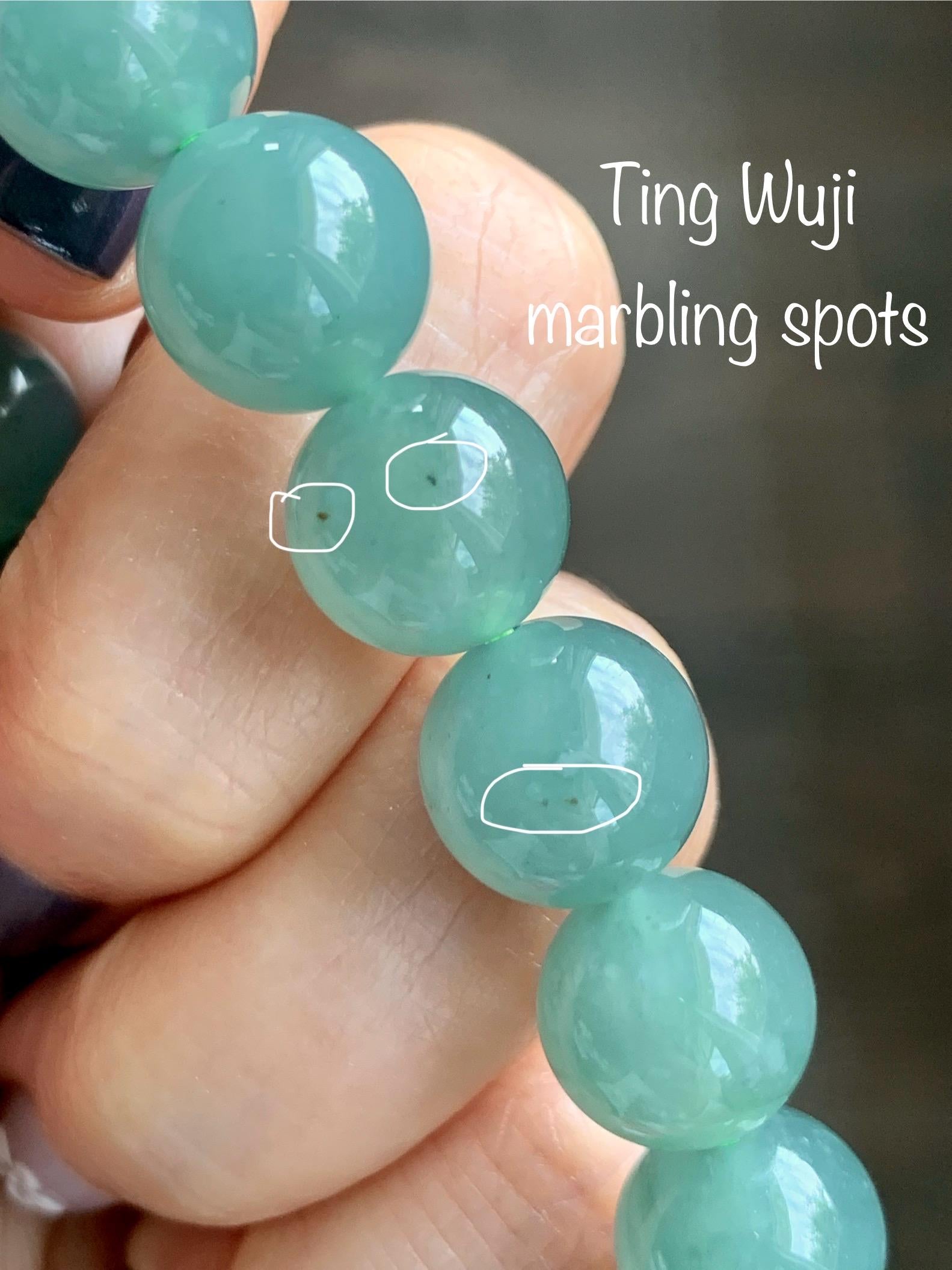 Natural Grade A Guatemalan Icy Translucent Teal Green Jade Jadeite Beaded Bracelet 11.7mm 7.25” 46g 天然冰危蓝绿翡翠大圆珠手串 WDL350