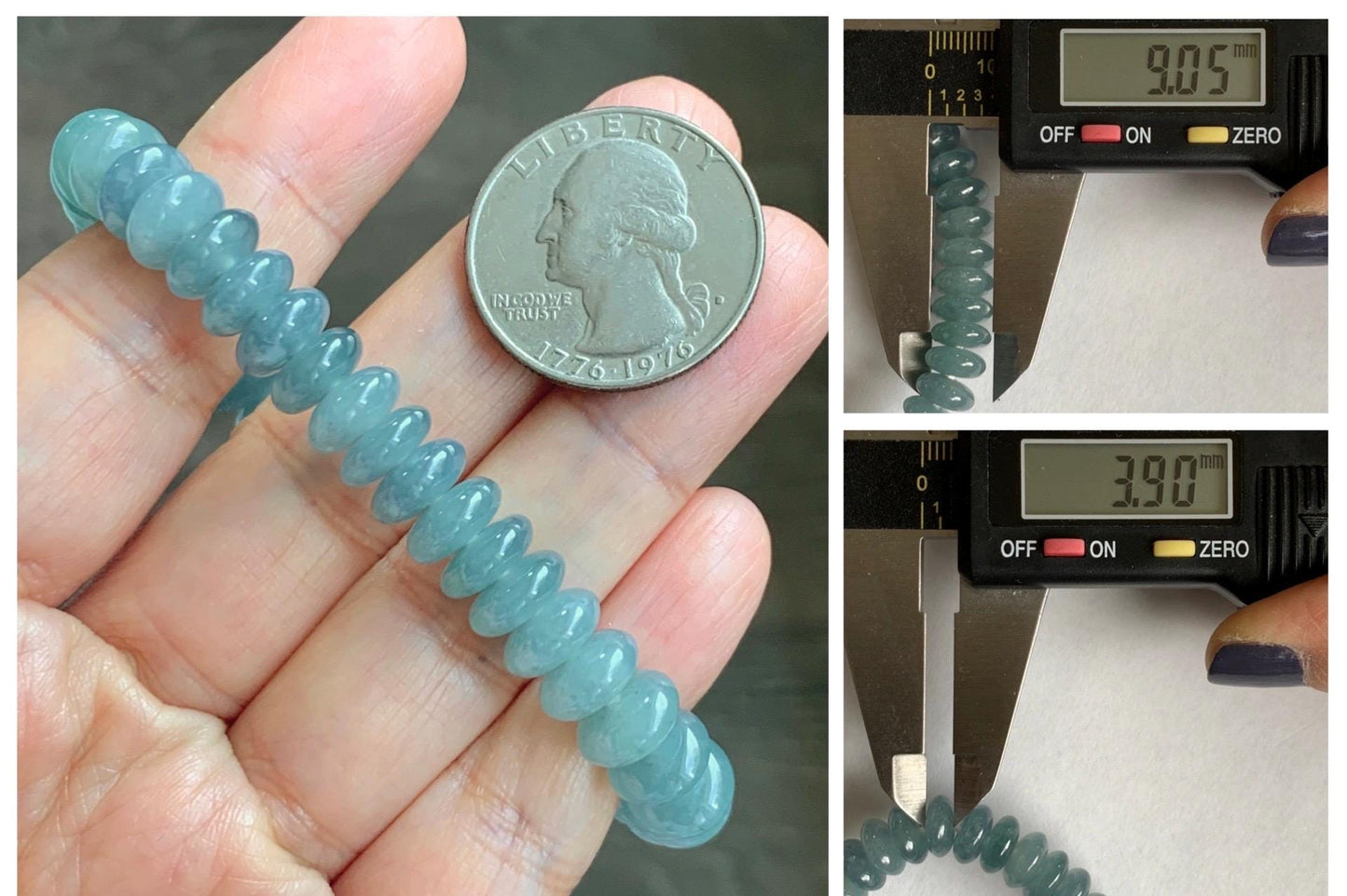 Natural Grade A Guatemalan Icy Translucent Light Dusty Blue Jade Jadeite Drum Beads Beaded Bracelet Stretchy 7” 27g 天然冰危浅蓝翡翠鼓珠手串 WDB330A