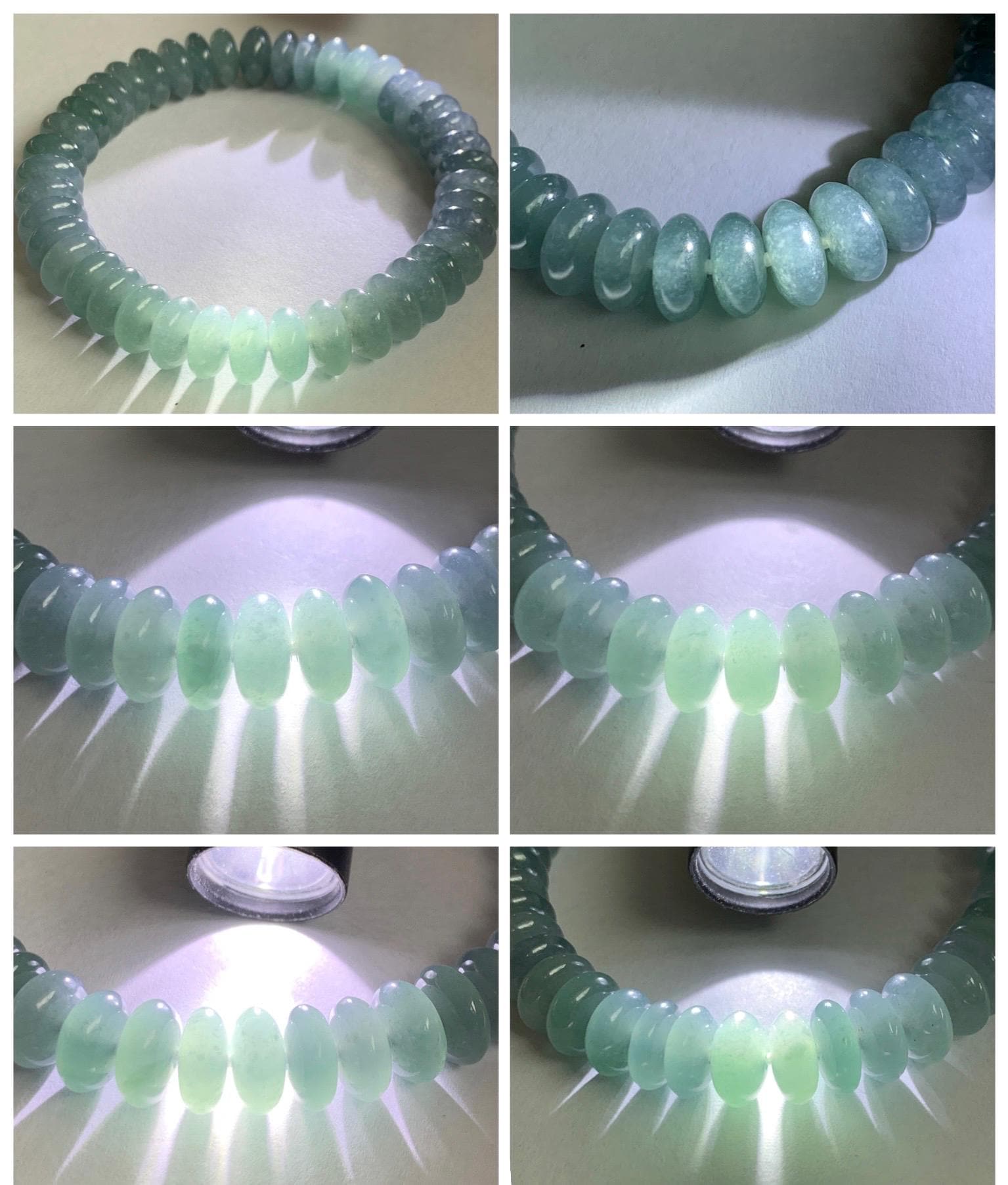Natural Grade A Guatemalan Icy Translucent Light Dusty Blue Jade Jadeite Drum Beads Beaded Bracelet Stretchy 7” 27g 天然冰危浅蓝翡翠鼓珠手串 WDB330A