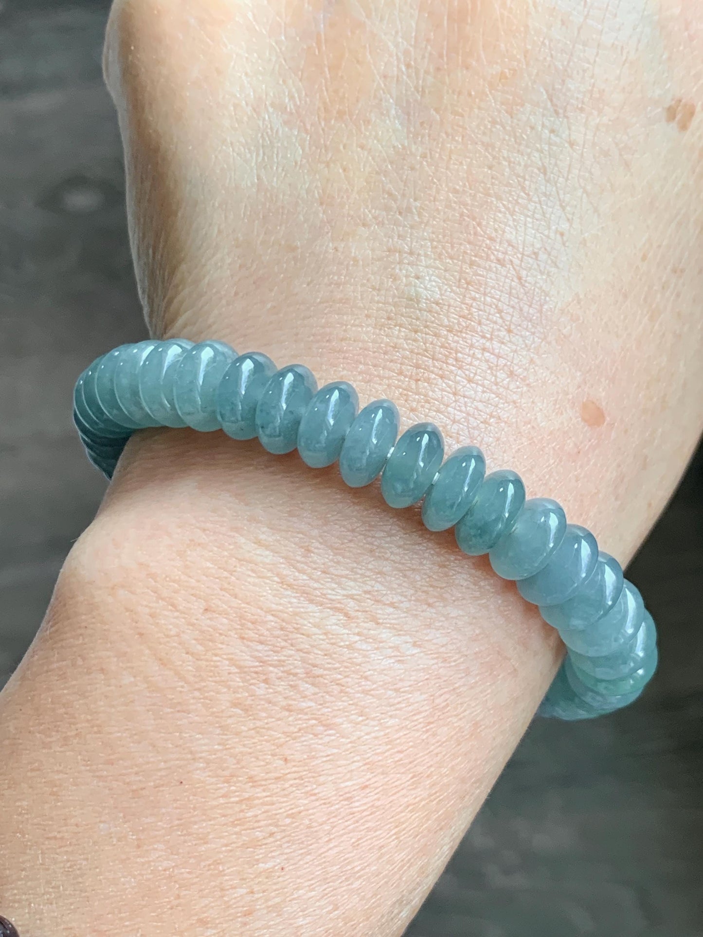 Natural Grade A Guatemalan Icy Translucent Light Dusty Blue Jade Jadeite Drum Beads Beaded Bracelet Stretchy 7” 27g 天然冰危浅蓝翡翠鼓珠手串 WDB330A