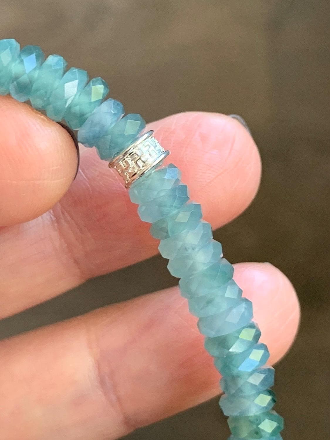 Certified Natural Grade A Guatemalan Icy Translucent Light Teal Jade Jadeite Faceted Flat Beads Beaded Bracelet 6.75” 天然冰危浅蓝绿翡翠切割面珠手串 603