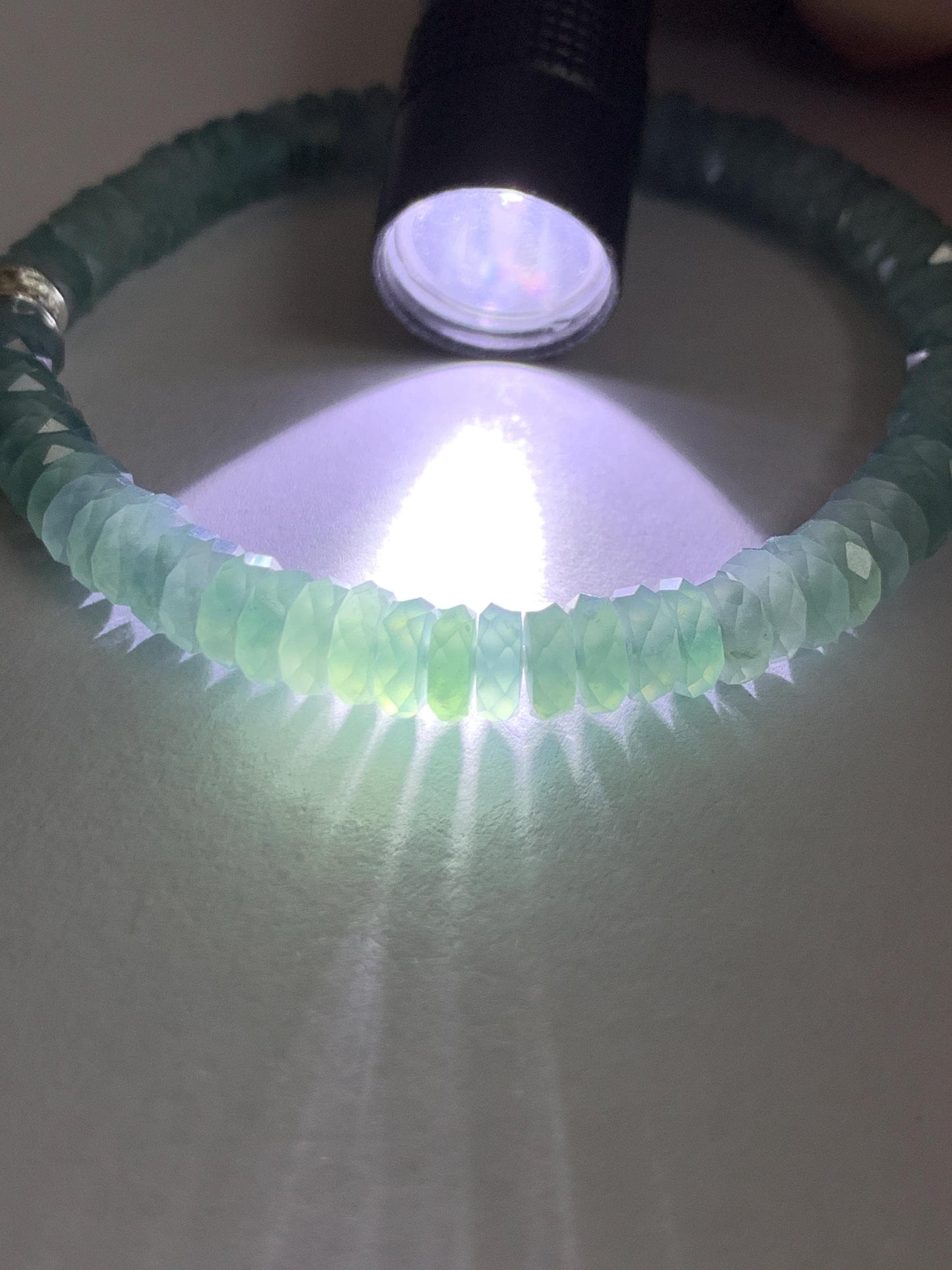 Certified Natural Grade A Guatemalan Icy Translucent Light Teal Jade Jadeite Faceted Flat Beads Beaded Bracelet 6.75” 天然冰危浅蓝绿翡翠切割面珠手串 603