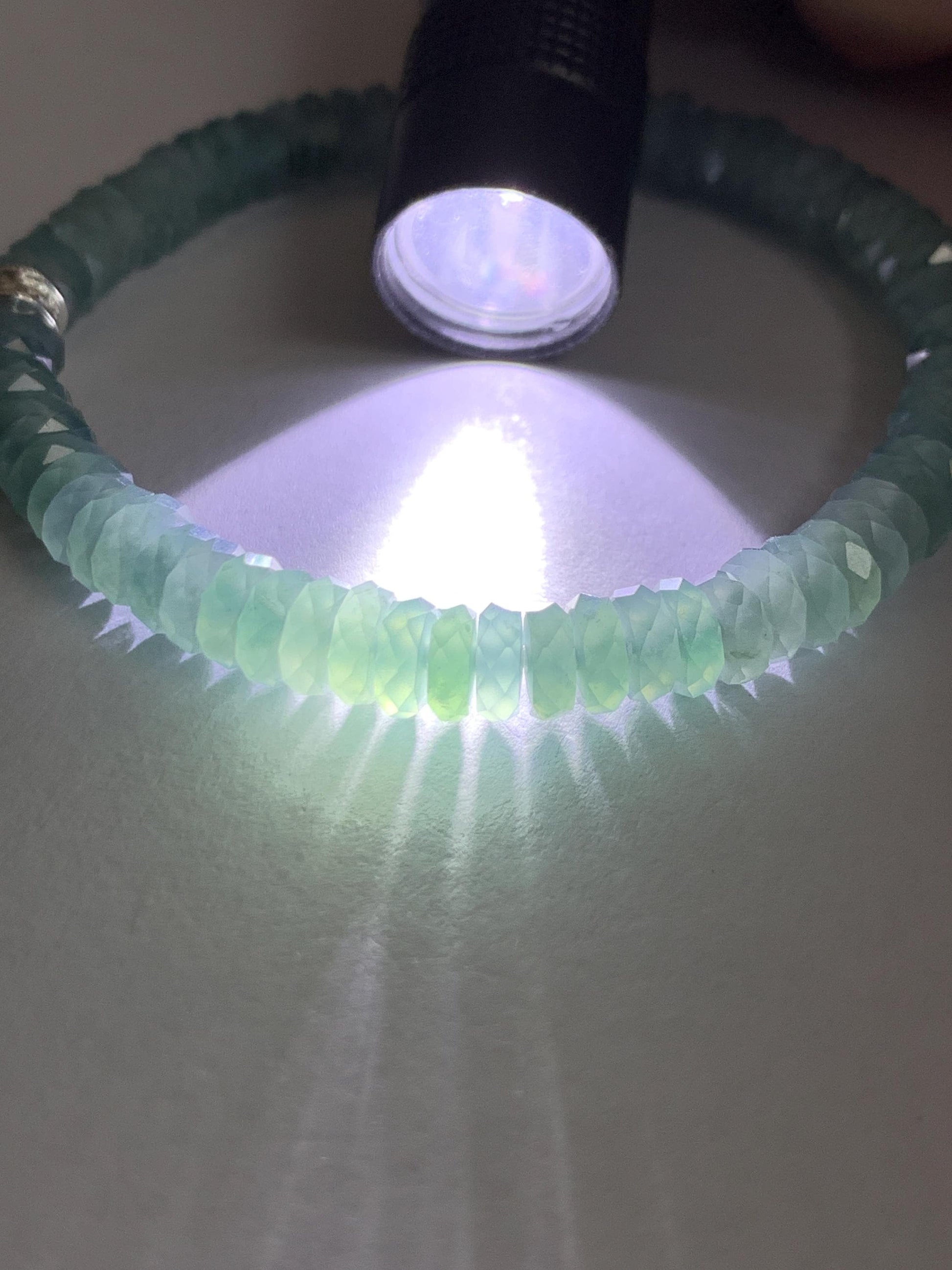 Certified Natural Grade A Guatemalan Icy Translucent Light Teal Jade Jadeite Faceted Flat Beads Beaded Bracelet 6.75” 天然冰危浅蓝绿翡翠切割面珠手串 603