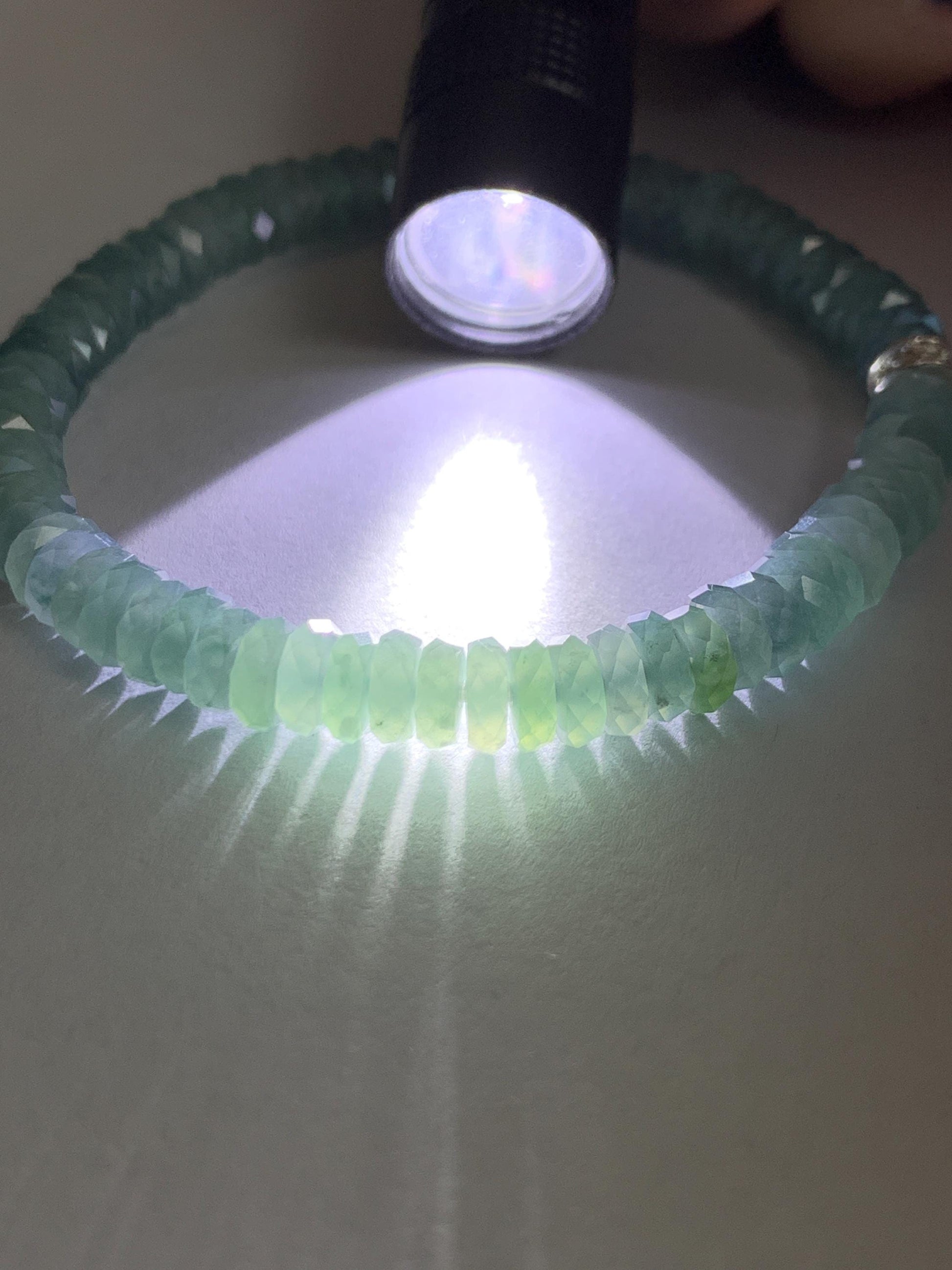 Certified Natural Grade A Guatemalan Icy Translucent Light Teal Jade Jadeite Faceted Flat Beads Beaded Bracelet 6.75” 天然冰危浅蓝绿翡翠切割面珠手串 603