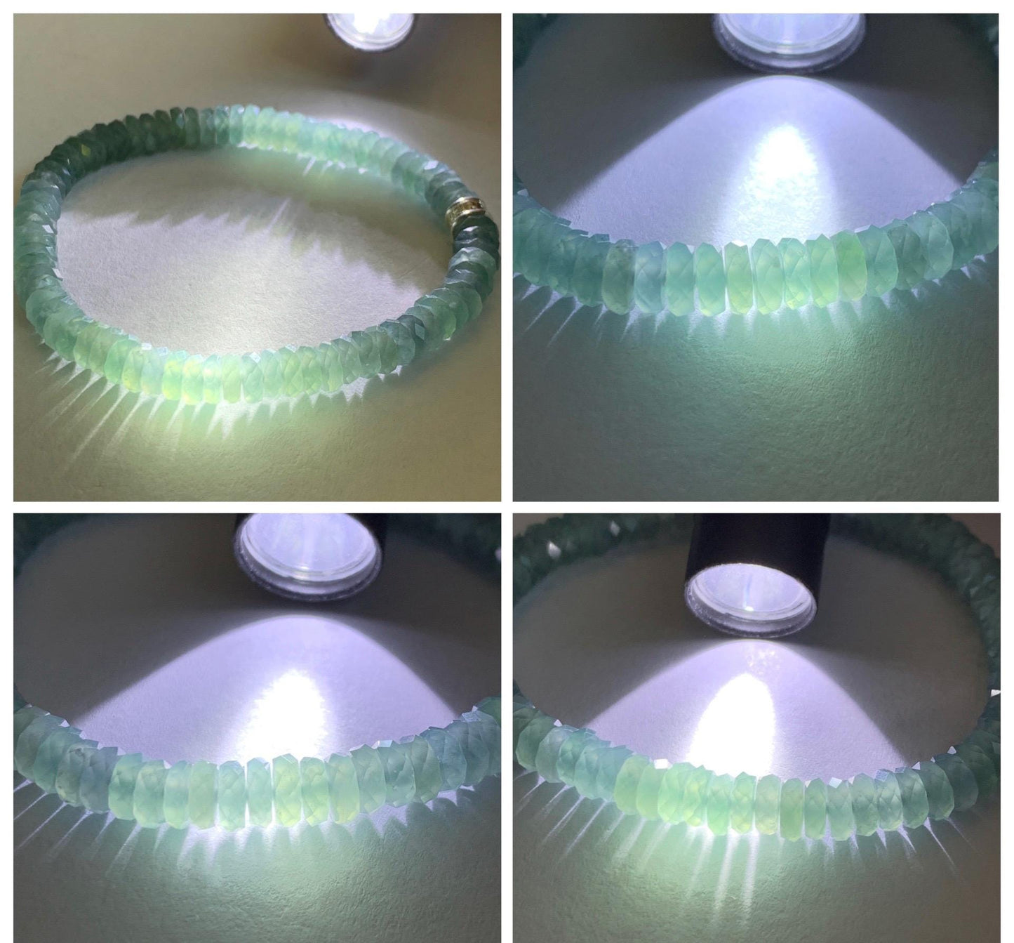 Certified Natural Grade A Guatemalan Icy Translucent Light Teal Jade Jadeite Faceted Flat Beads Beaded Bracelet 6.75” 天然冰危浅蓝绿翡翠切割面珠手串 602