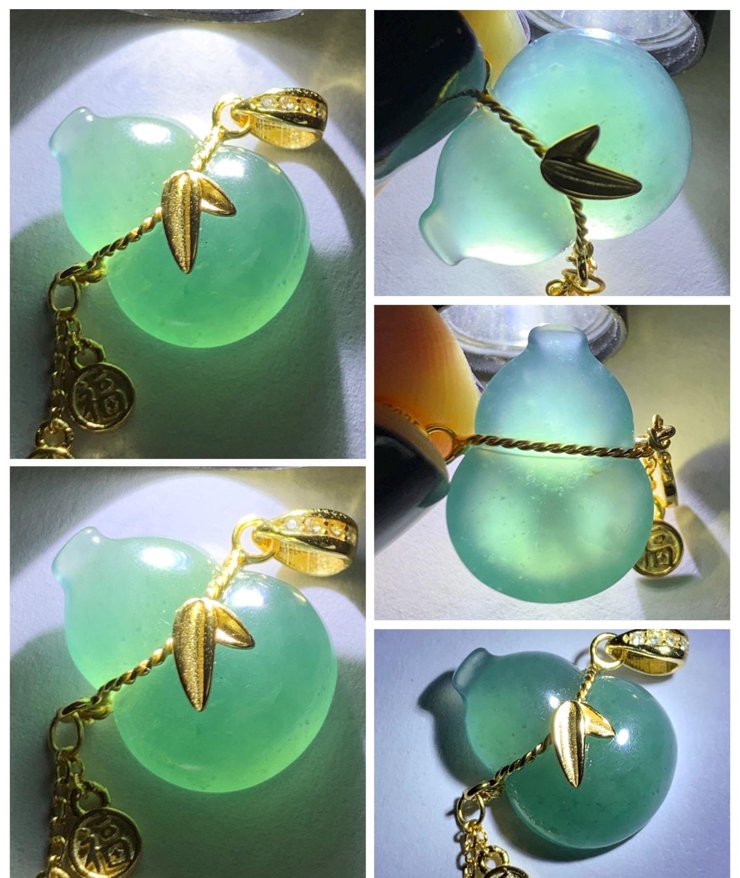 Natural Grade A Guatemalan Icy Highly Translucent Dark Teal Blue Jade Jadeite Gourd Hulu Pendant Sterling Silver 天然冰危深蓝绿翡翠葫芦吊坠 WHL100A