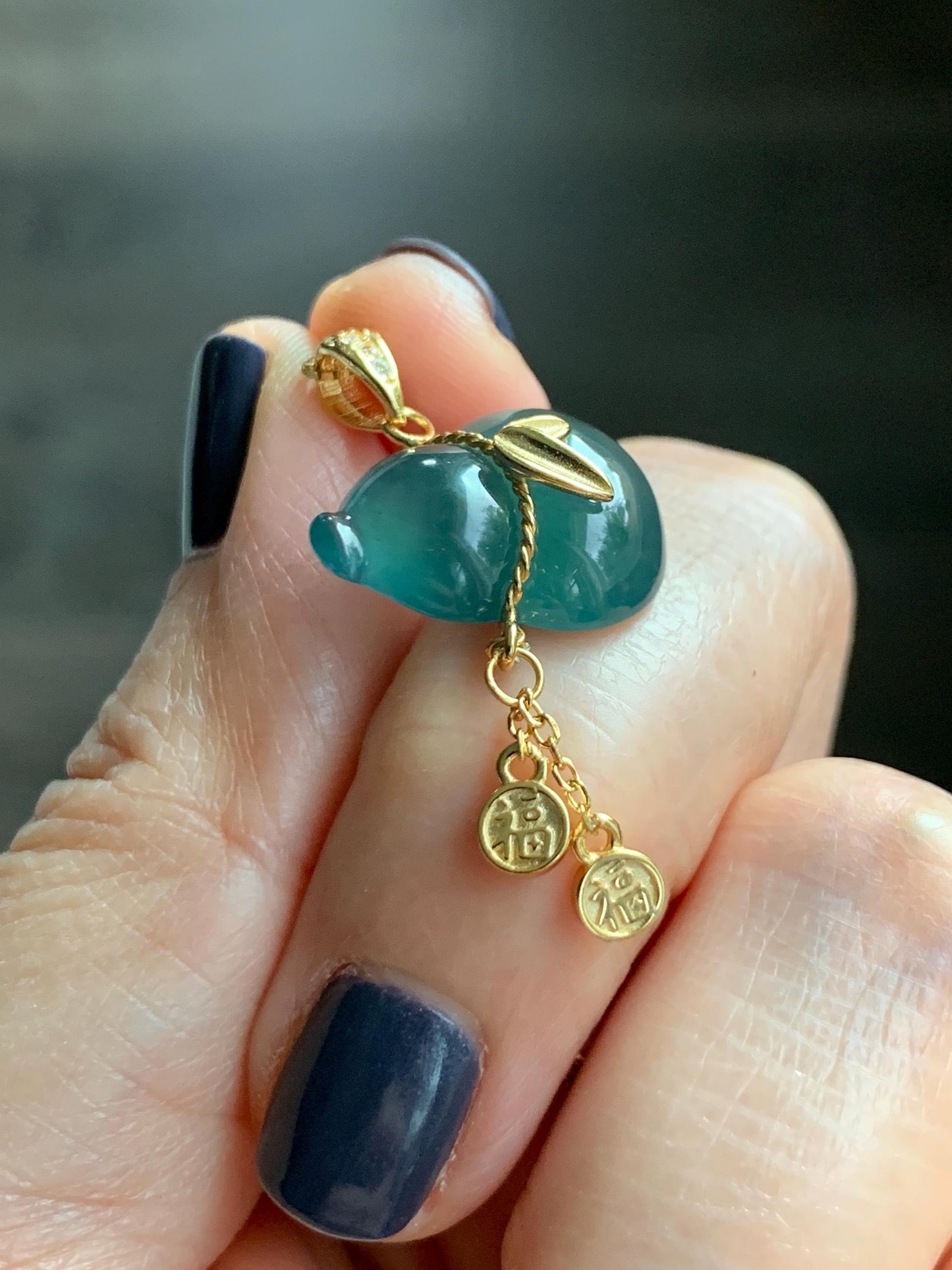 Natural Grade A Guatemalan Icy Highly Translucent Dark Teal Blue Jade Jadeite Gourd Hulu Pendant Sterling Silver 天然冰危深蓝绿翡翠葫芦吊坠 WHL100A