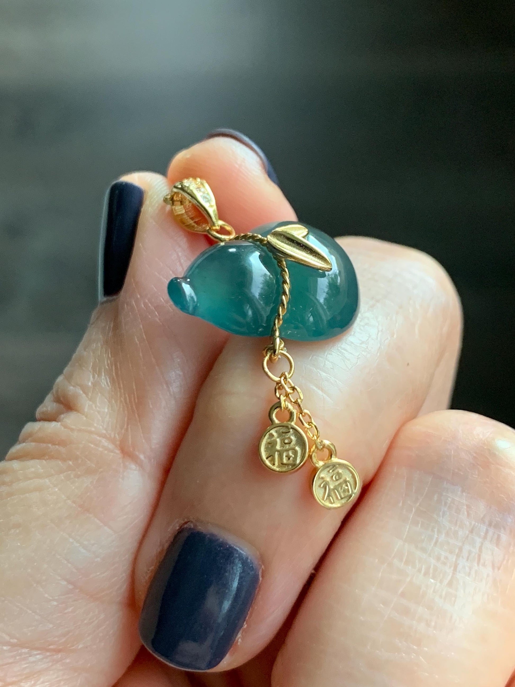 Natural Grade A Guatemalan Icy Highly Translucent Dark Teal Blue Jade Jadeite Gourd Hulu Pendant Sterling Silver 天然冰危深蓝绿翡翠葫芦吊坠 WHL100A