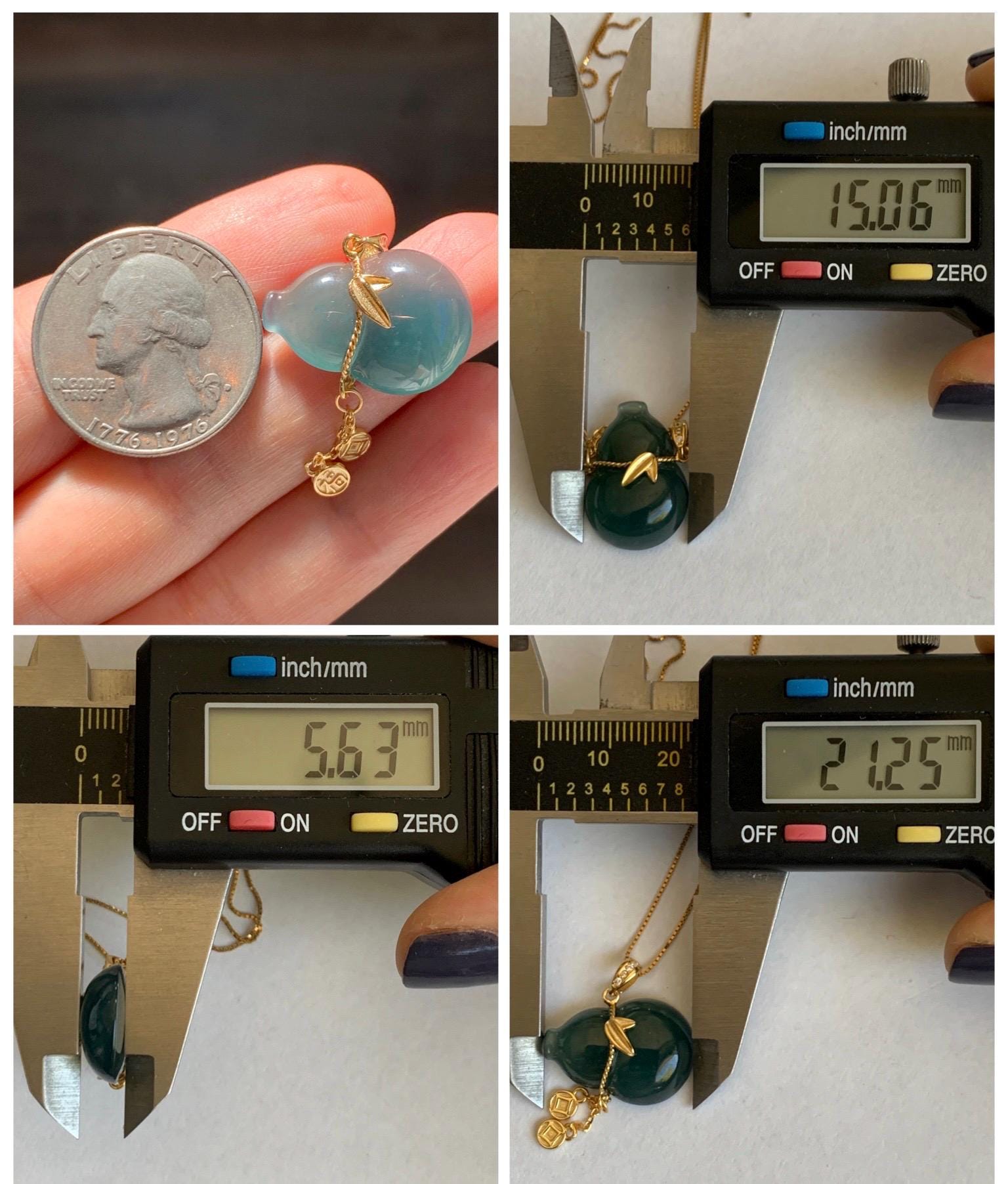 Natural Grade A Guatemalan Icy Highly Translucent Dark Teal Blue Jade Jadeite Gourd Hulu Pendant Sterling Silver 天然冰危深蓝绿翡翠葫芦吊坠 WHL100B