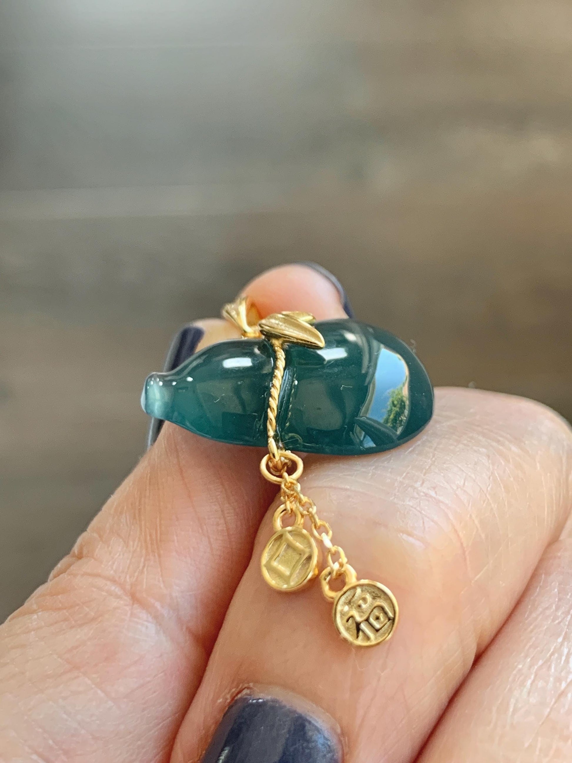 Natural Grade A Guatemalan Icy Highly Translucent Dark Teal Blue Jade Jadeite Gourd Hulu Pendant Sterling Silver 天然冰危深蓝绿翡翠葫芦吊坠 WHL100B