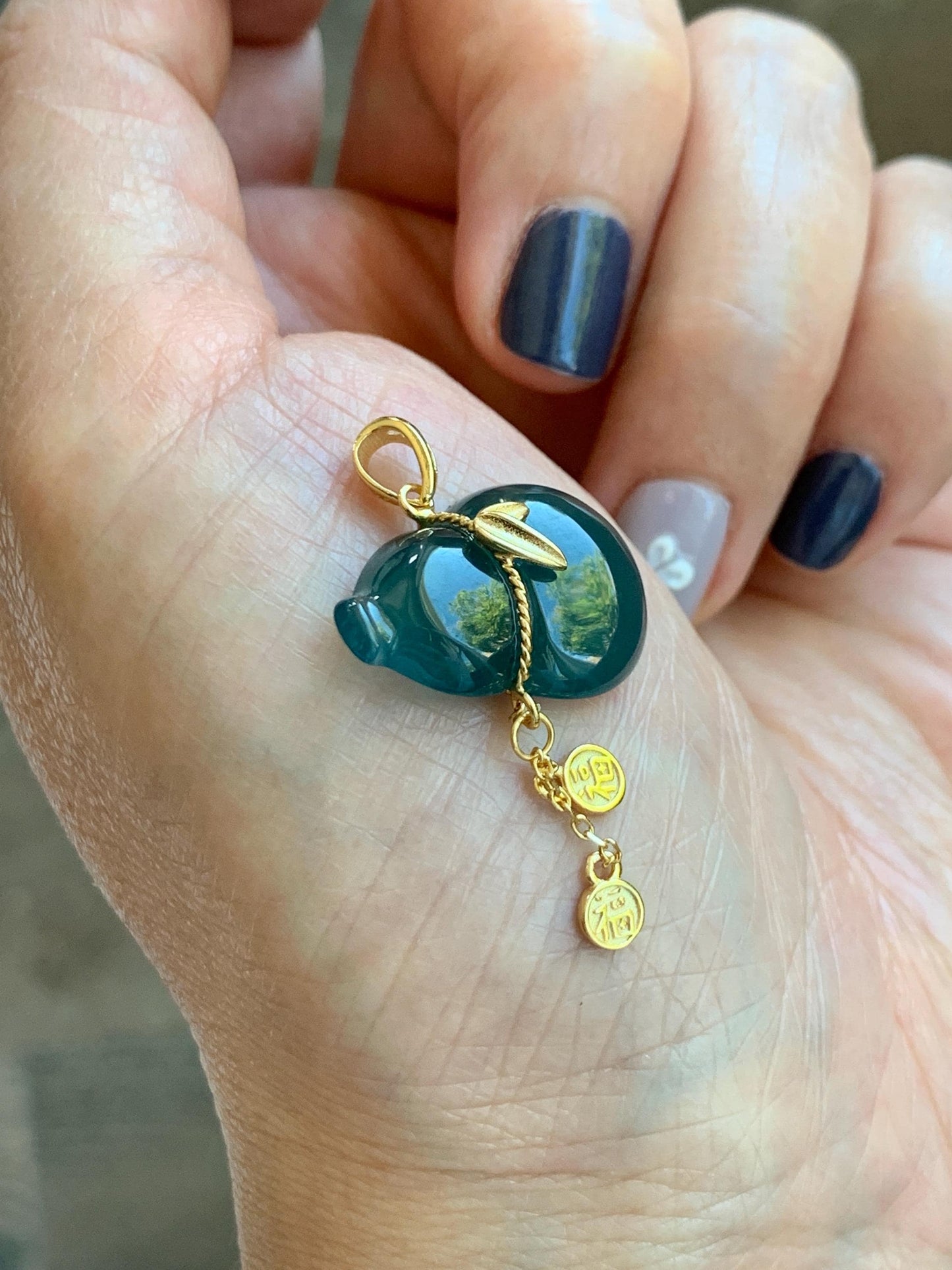 Natural Grade A Guatemalan Icy Highly Translucent Dark Teal Blue Jade Jadeite Gourd Hulu Pendant Sterling Silver 天然冰危深蓝绿翡翠葫芦吊坠 WHL100B