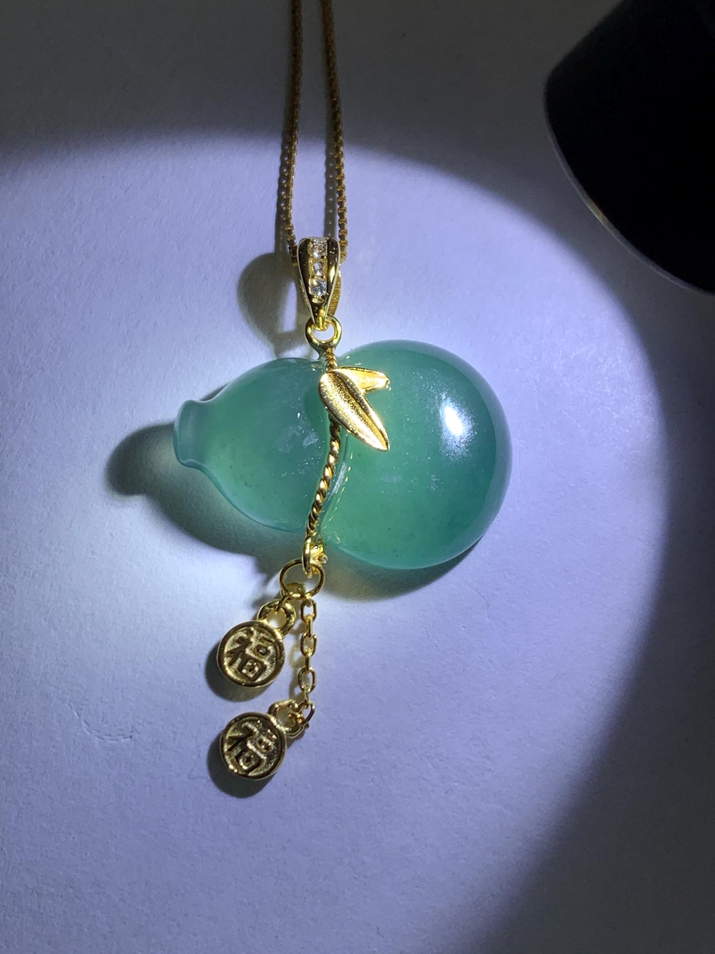 Natural Grade A Guatemalan Icy Highly Translucent Dark Teal Blue Jade Jadeite Gourd Hulu Pendant Sterling Silver 天然冰危深蓝绿翡翠葫芦吊坠 WHL100B