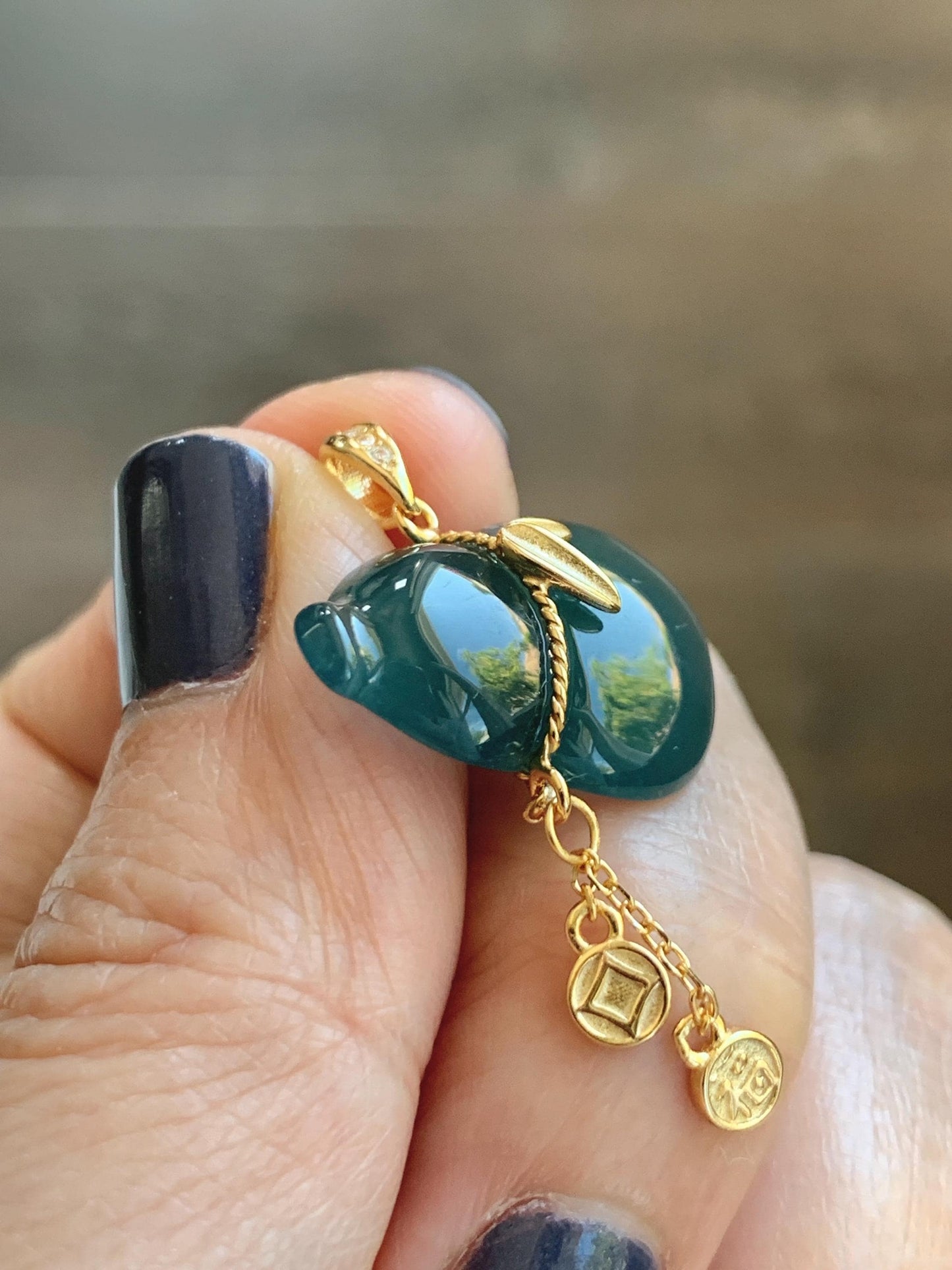 Natural Grade A Guatemalan Icy Highly Translucent Dark Teal Blue Jade Jadeite Gourd Hulu Pendant Sterling Silver 天然冰危深蓝绿翡翠葫芦吊坠 WHL100B