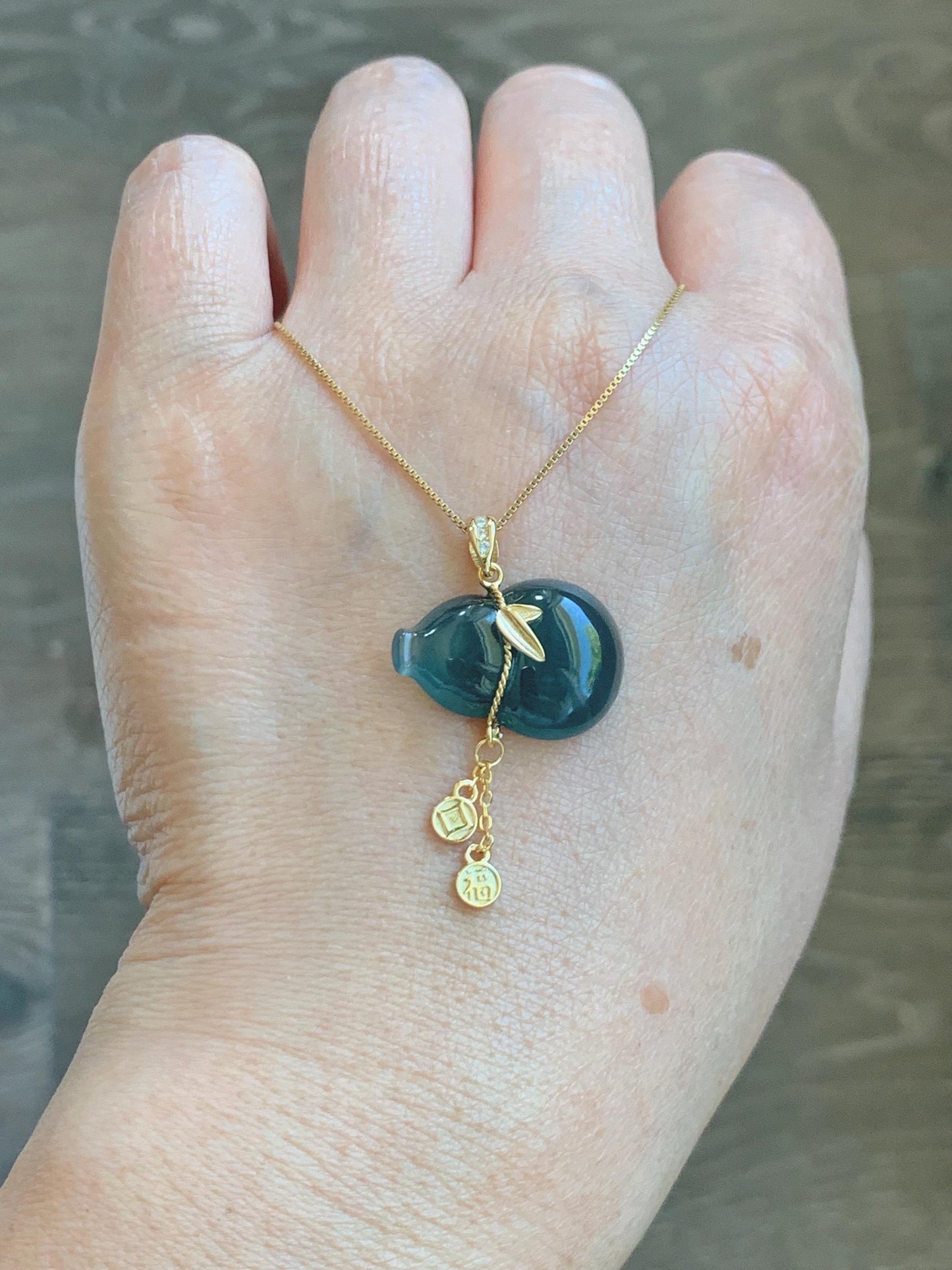 Natural Grade A Guatemalan Icy Highly Translucent Dark Teal Blue Jade Jadeite Gourd Hulu Pendant Sterling Silver 天然冰危深蓝绿翡翠葫芦吊坠 WHL100B