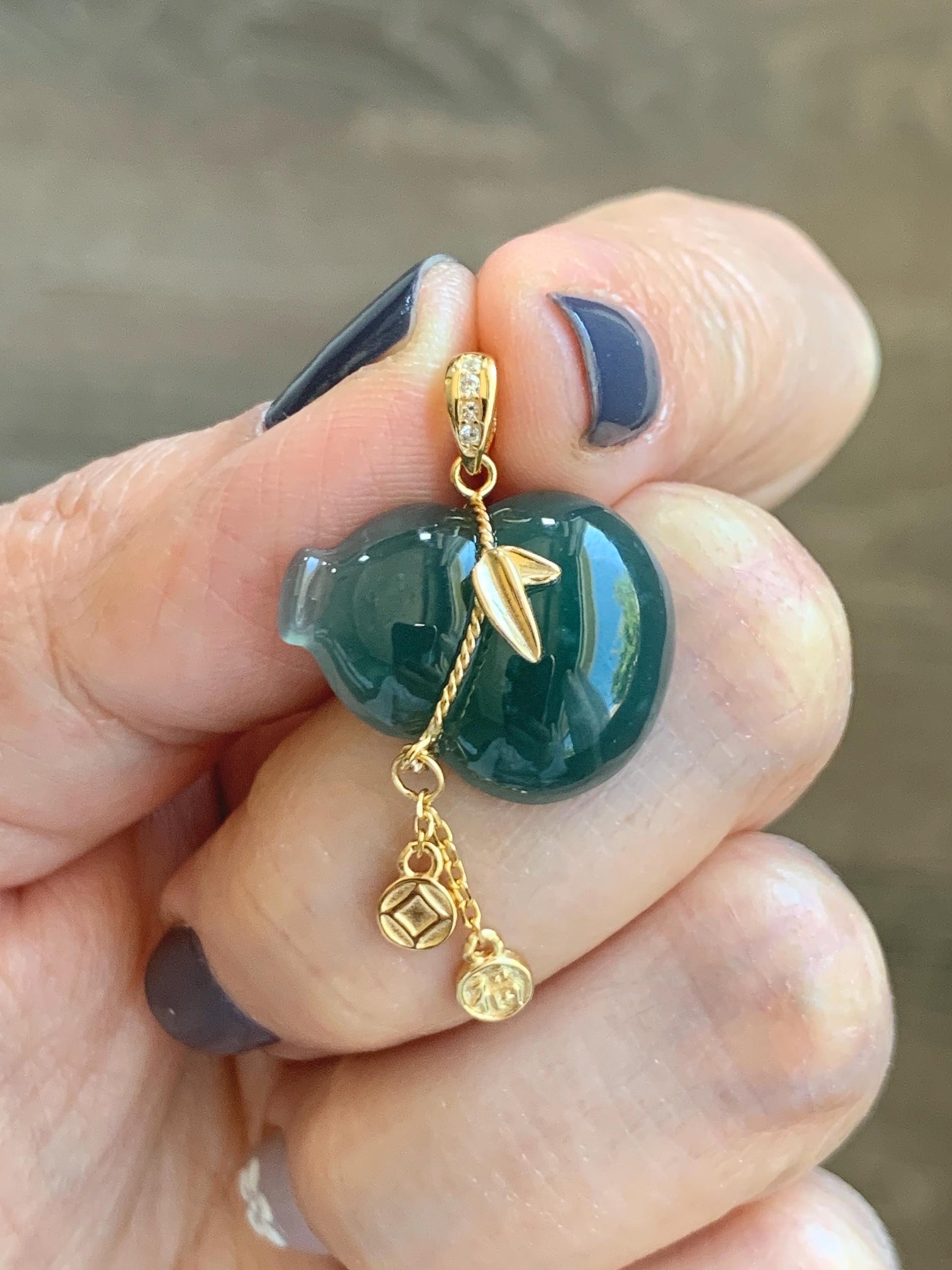 Natural Grade A Guatemalan Icy Highly Translucent Dark Teal Blue Jade Jadeite Gourd Hulu Pendant Sterling Silver 天然冰危深蓝绿翡翠葫芦吊坠 WHL100C