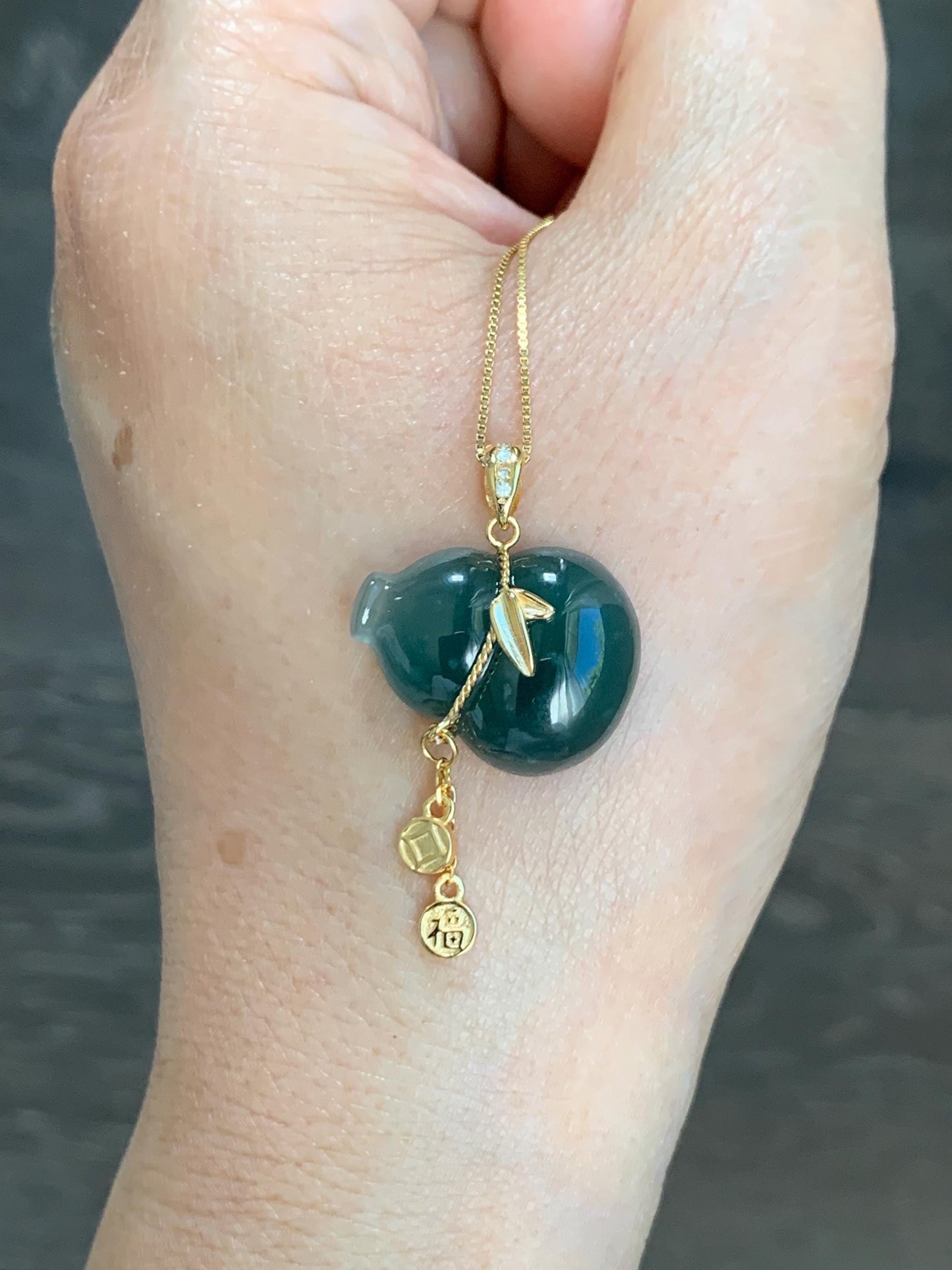 Natural Grade A Guatemalan Icy Highly Translucent Dark Teal Blue Jade Jadeite Gourd Hulu Pendant Sterling Silver 天然冰危深蓝绿翡翠葫芦吊坠 WHL100C