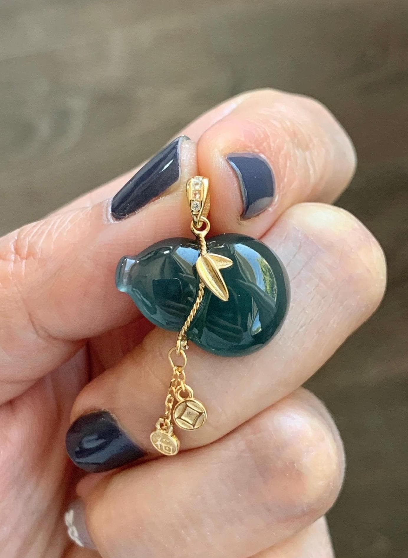 Natural Grade A Guatemalan Icy Highly Translucent Dark Teal Blue Jade Jadeite Gourd Hulu Pendant Sterling Silver 天然冰危深蓝绿翡翠葫芦吊坠 WHL100B