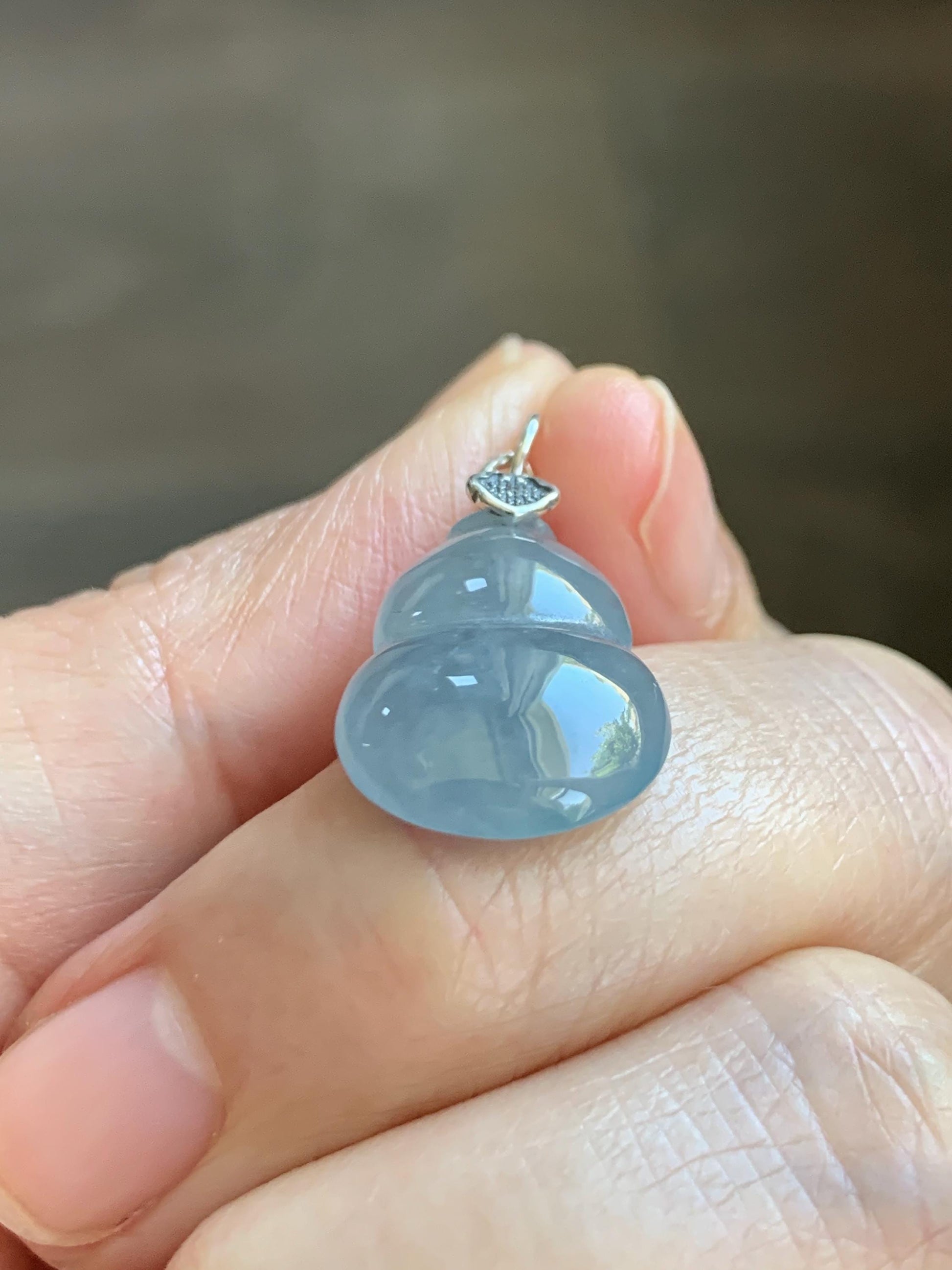 Natural Grade A Guatemalan Icy Highly Translucent Dusty Light Blue Jade Jadeite Gourd Hulu Pendant Sterling Silver 天然冰危蓝翡翠葫芦吊坠 WDB110-3