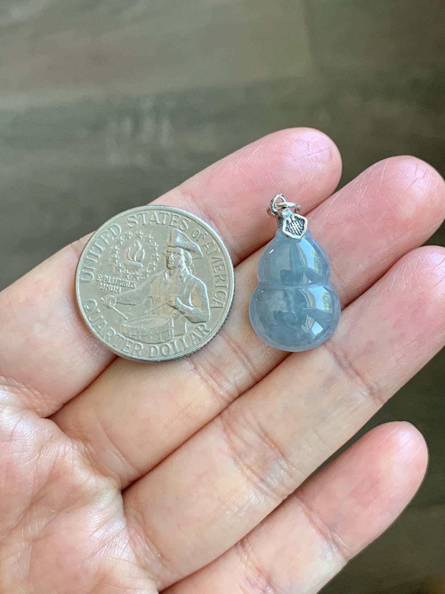 Natural Grade A Guatemalan Icy Highly Translucent Dusty Light Blue Jade Jadeite Gourd Hulu Pendant Sterling Silver 天然冰危蓝翡翠葫芦吊坠 WDB110-3